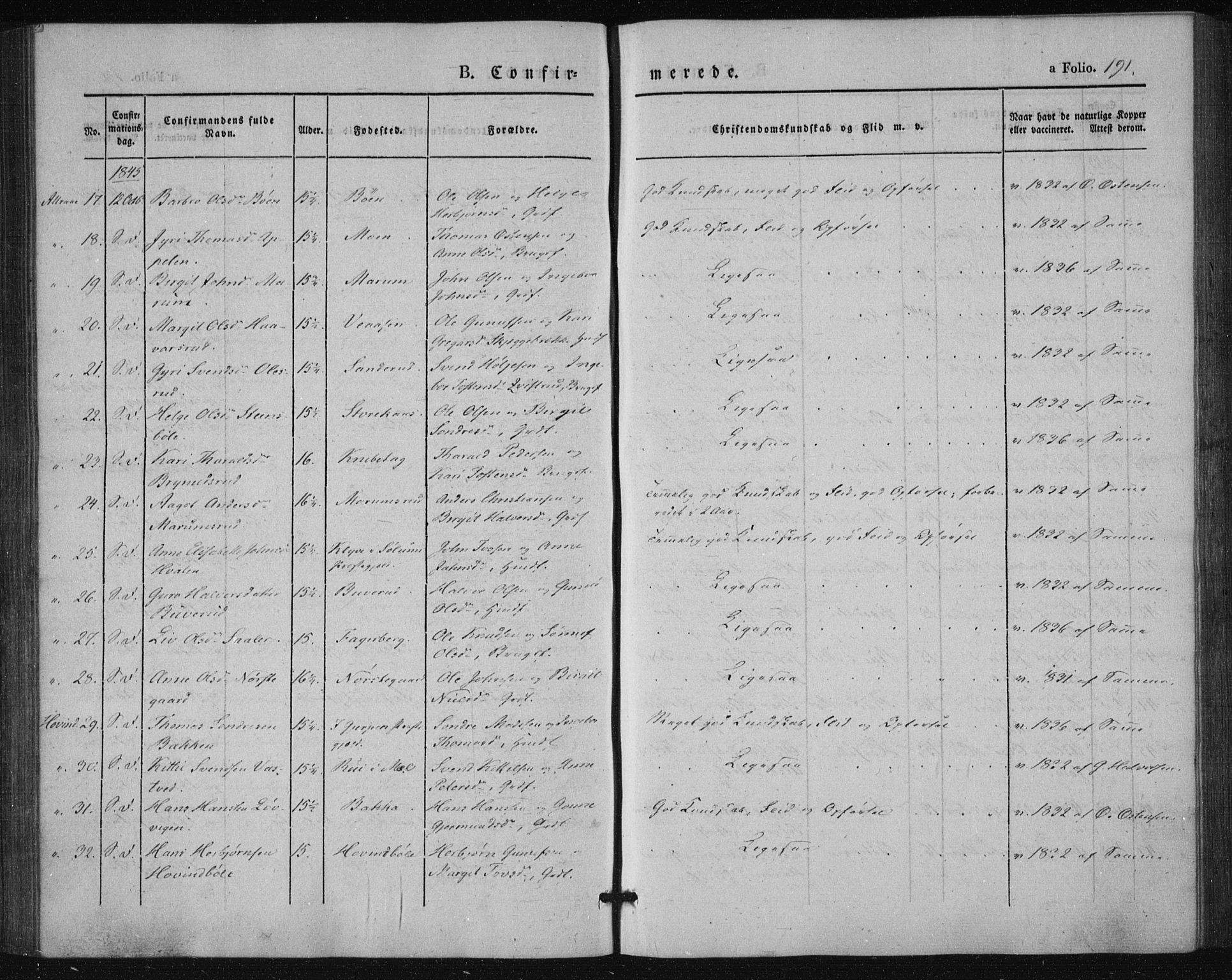 Tinn kirkebøker, SAKO/A-308/F/Fa/L0005: Parish register (official) no. I 5, 1844-1856, p. 191