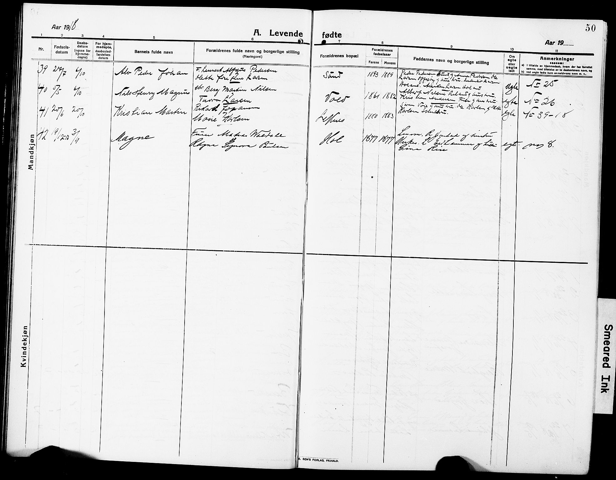 Ministerialprotokoller, klokkerbøker og fødselsregistre - Nordland, AV/SAT-A-1459/881/L1169: Parish register (copy) no. 881C06, 1912-1930, p. 50