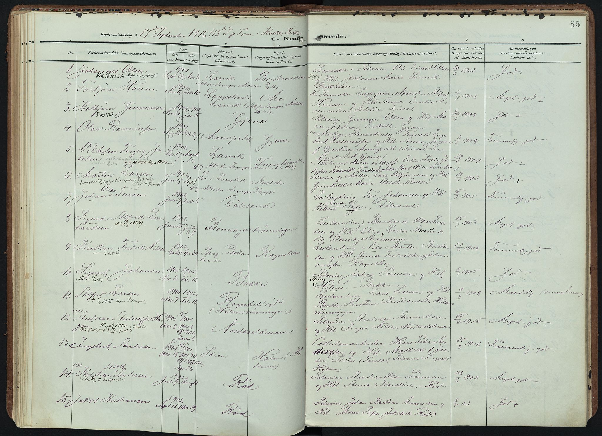 Hedrum kirkebøker, AV/SAKO-A-344/F/Fb/L0002: Parish register (official) no. II 2, 1906-1924, p. 85