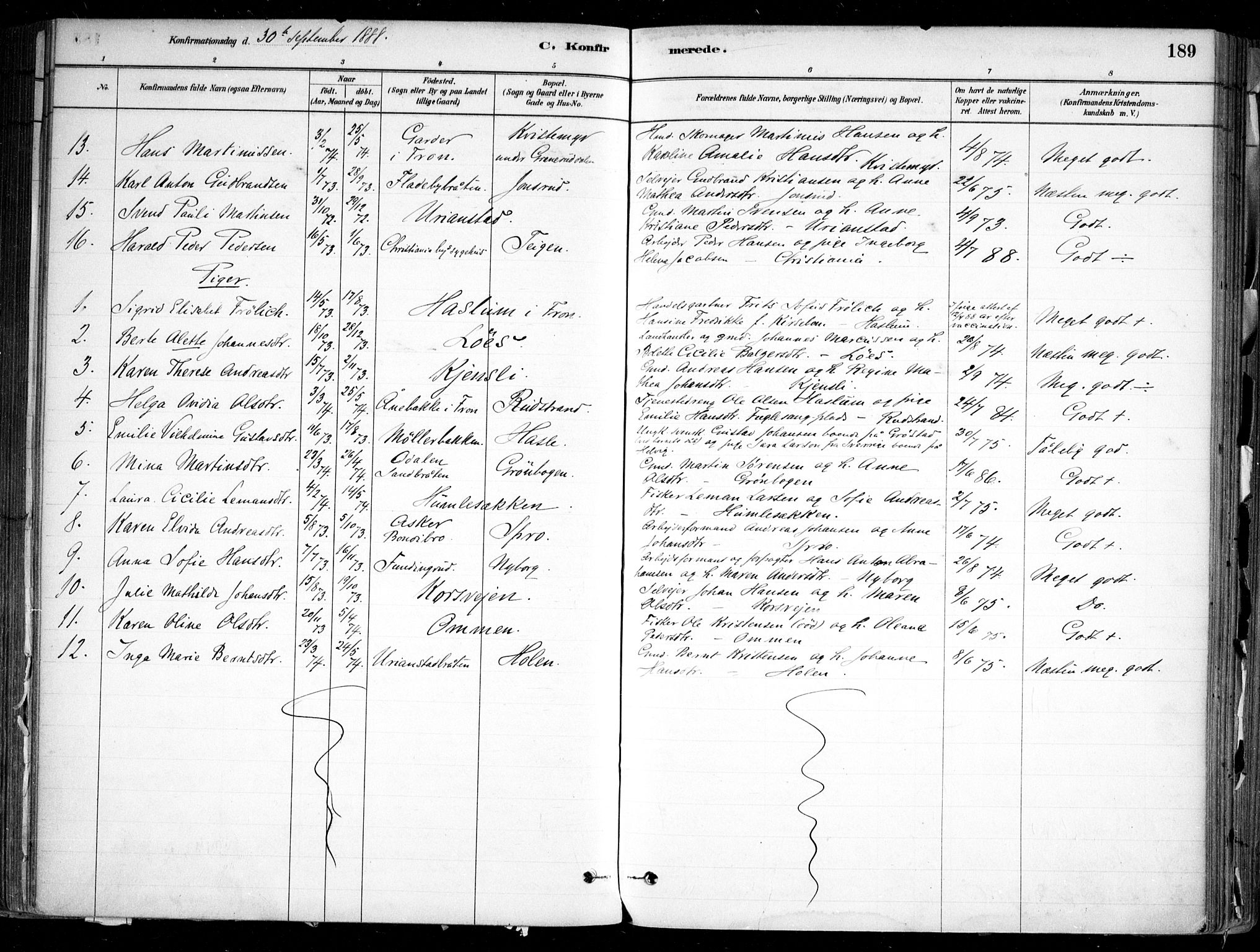 Nesodden prestekontor Kirkebøker, SAO/A-10013/F/Fa/L0009: Parish register (official) no. I 9, 1880-1915, p. 189