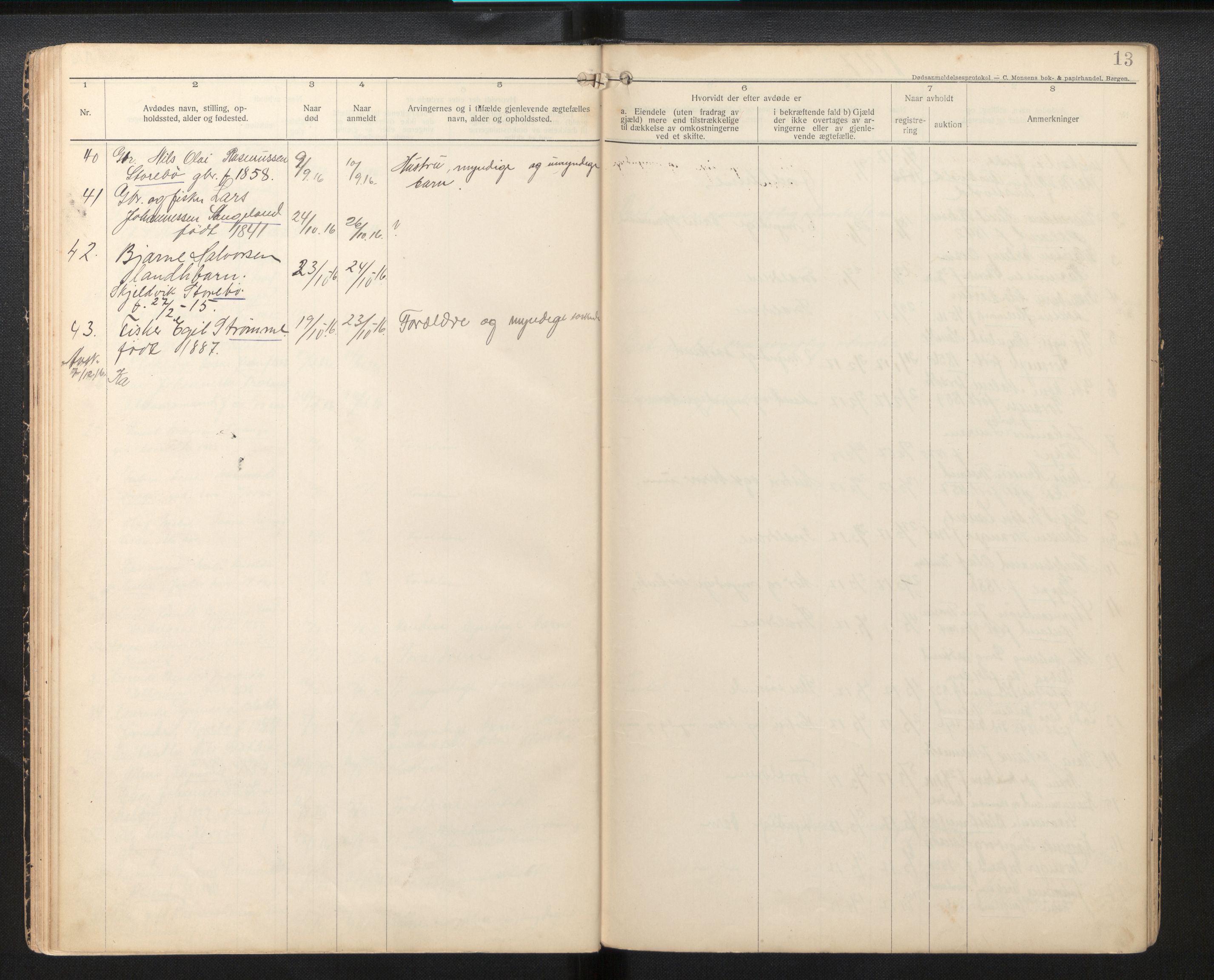 Lensmannen i Sund og Austevoll, AV/SAB-A-35201/0006/L0005: Dødsfallprotokoll - Austevoll, 1912-1926, p. 12