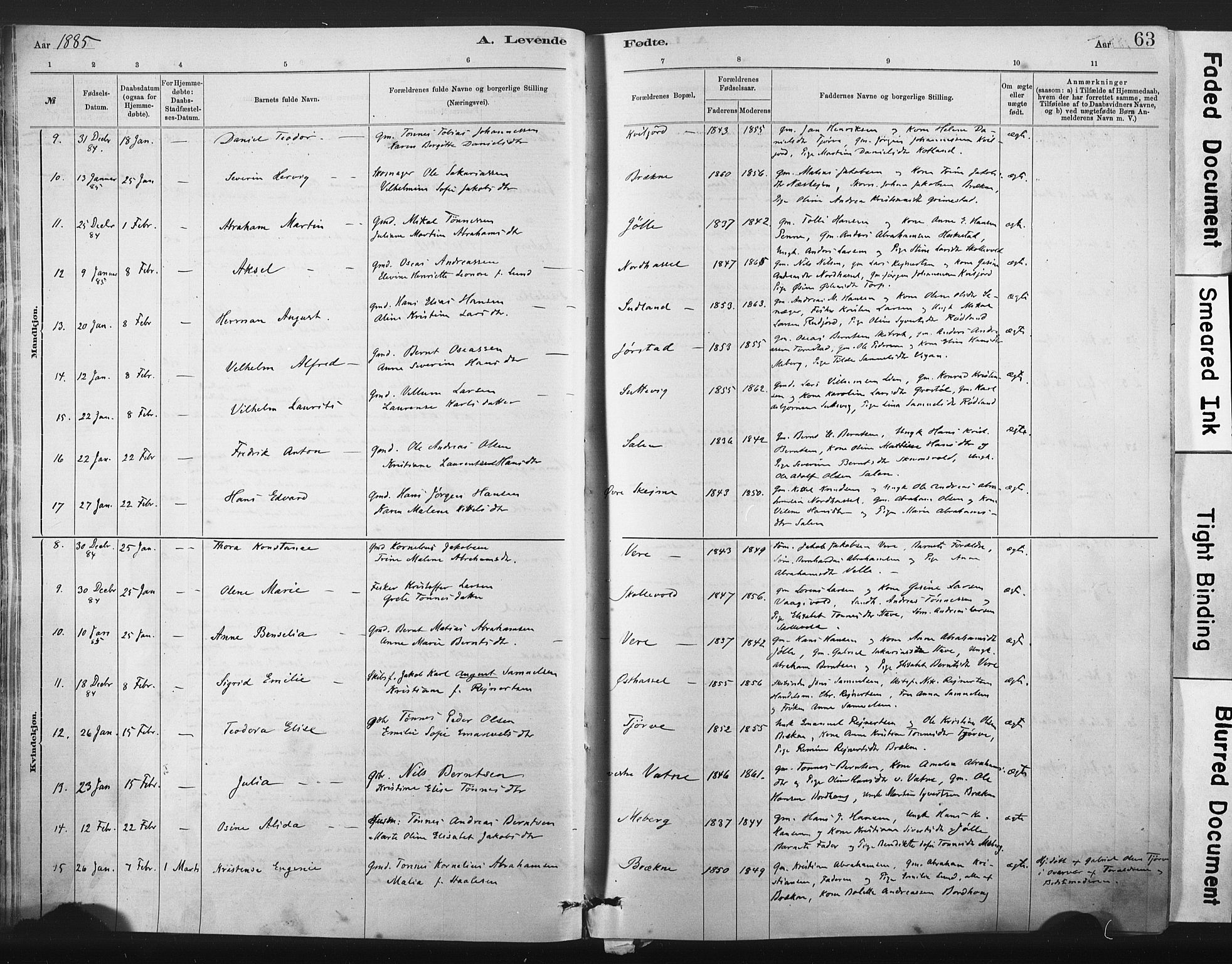 Lista sokneprestkontor, AV/SAK-1111-0027/F/Fa/L0012: Parish register (official) no. A 12, 1879-1903, p. 63