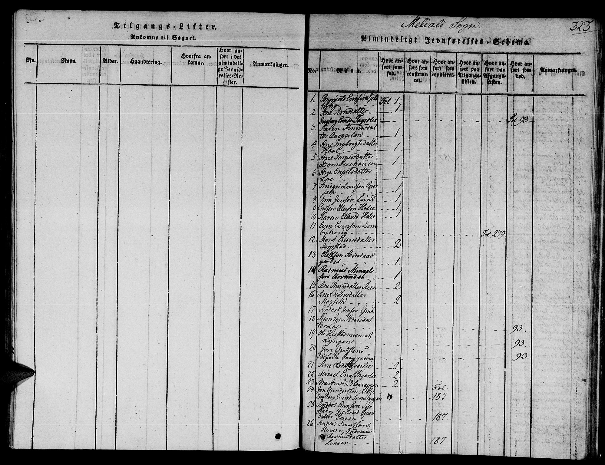 Ministerialprotokoller, klokkerbøker og fødselsregistre - Sør-Trøndelag, SAT/A-1456/672/L0853: Parish register (official) no. 672A06 /1, 1816-1829, p. 323