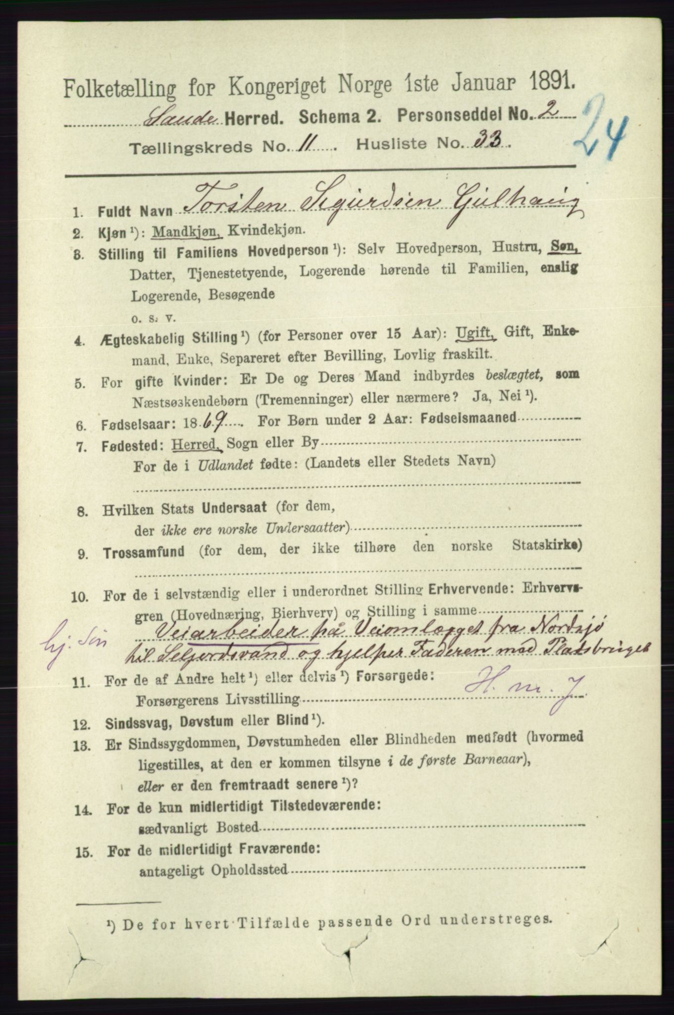 RA, 1891 census for 0822 Sauherad, 1891, p. 3561