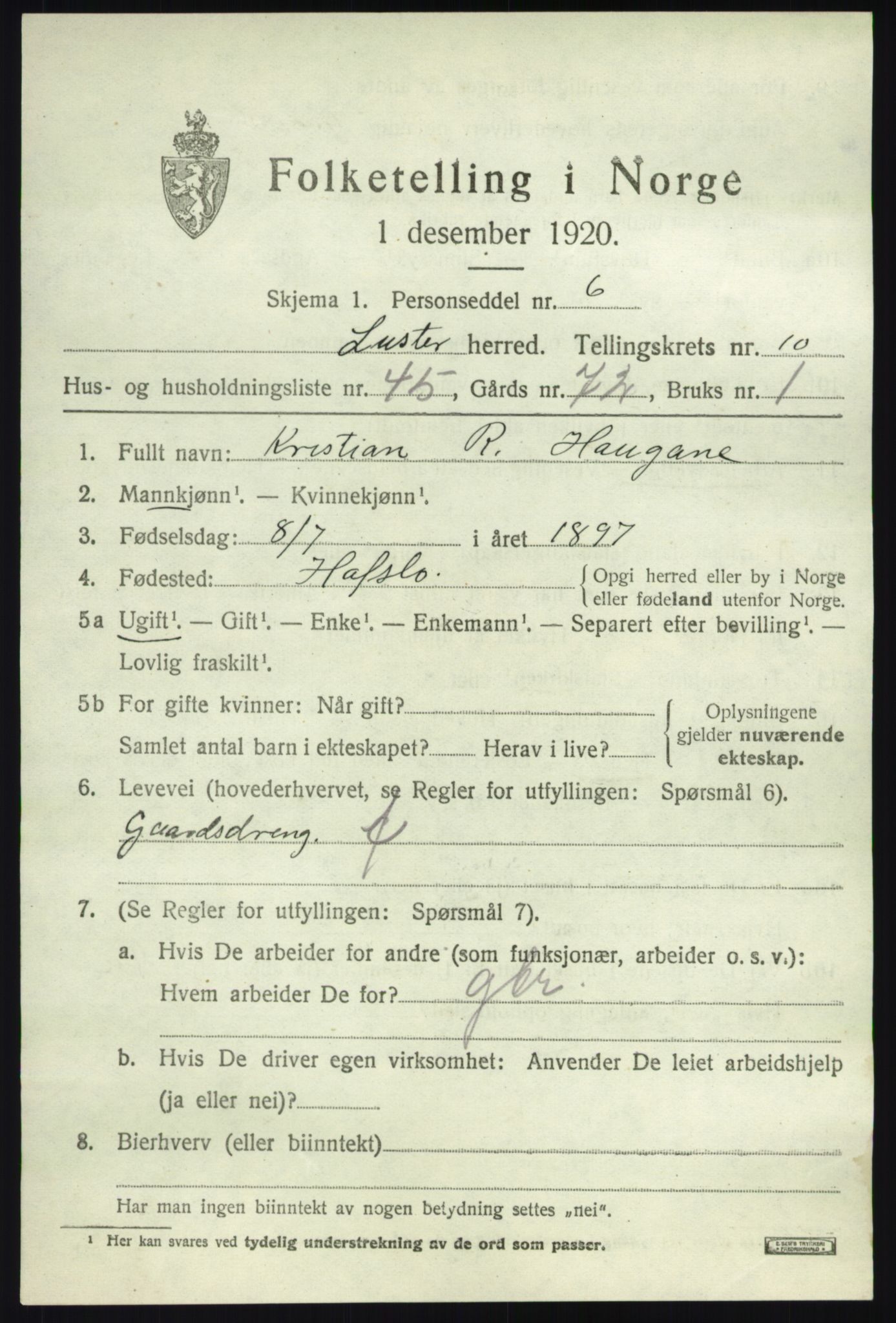 SAB, 1920 census for Luster, 1920, p. 5796