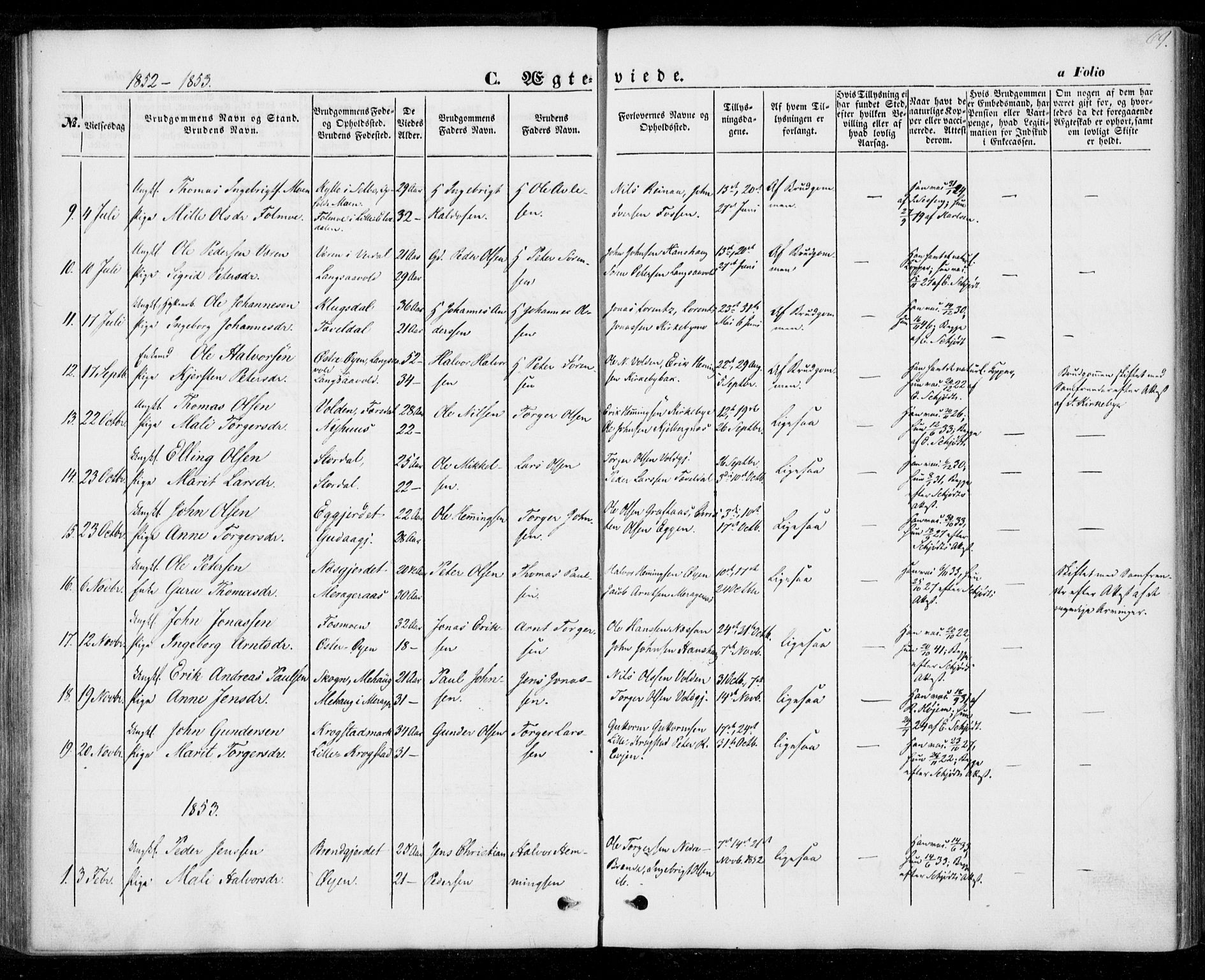 Ministerialprotokoller, klokkerbøker og fødselsregistre - Nord-Trøndelag, SAT/A-1458/706/L0040: Parish register (official) no. 706A01, 1850-1861, p. 69