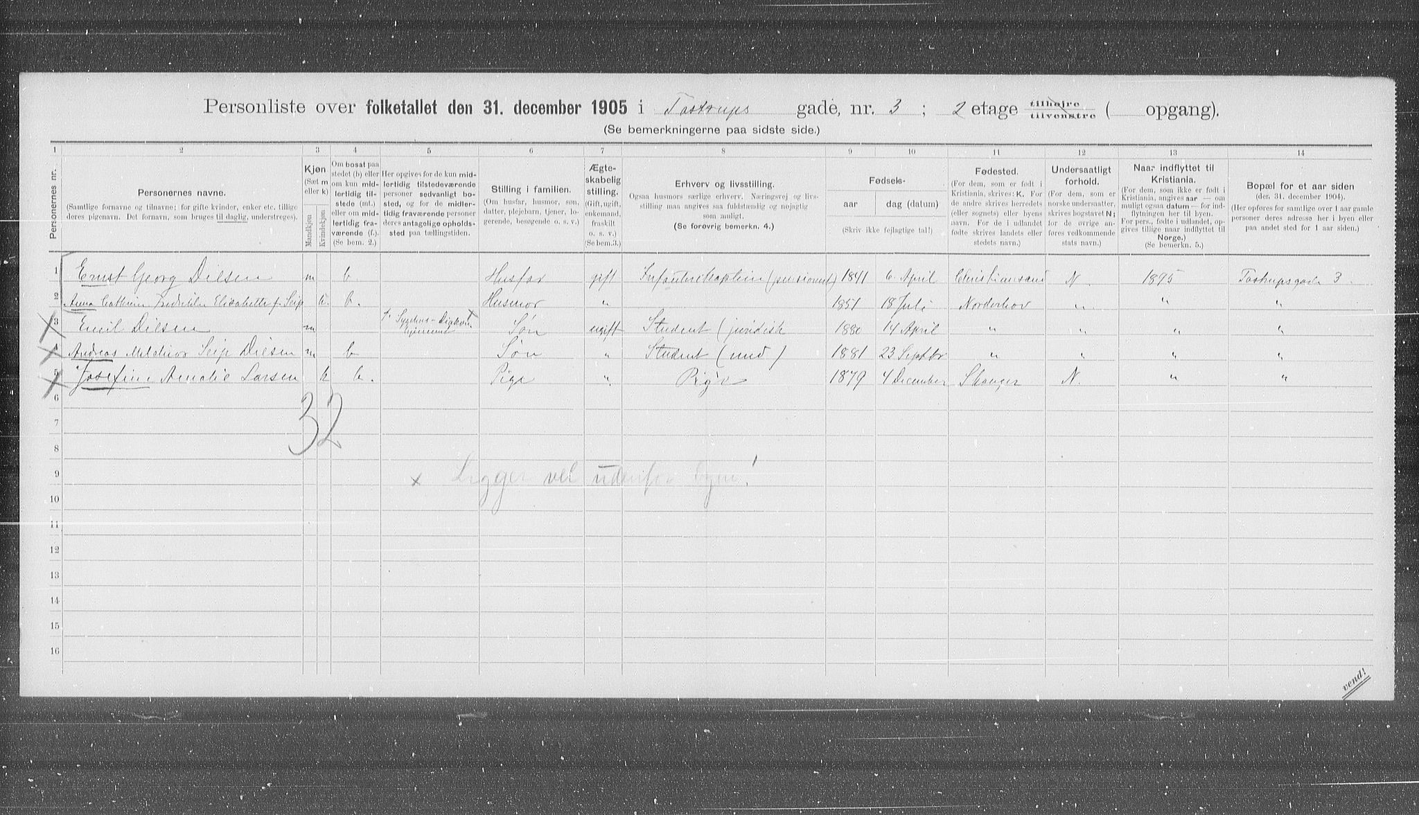 OBA, Municipal Census 1905 for Kristiania, 1905, p. 60486