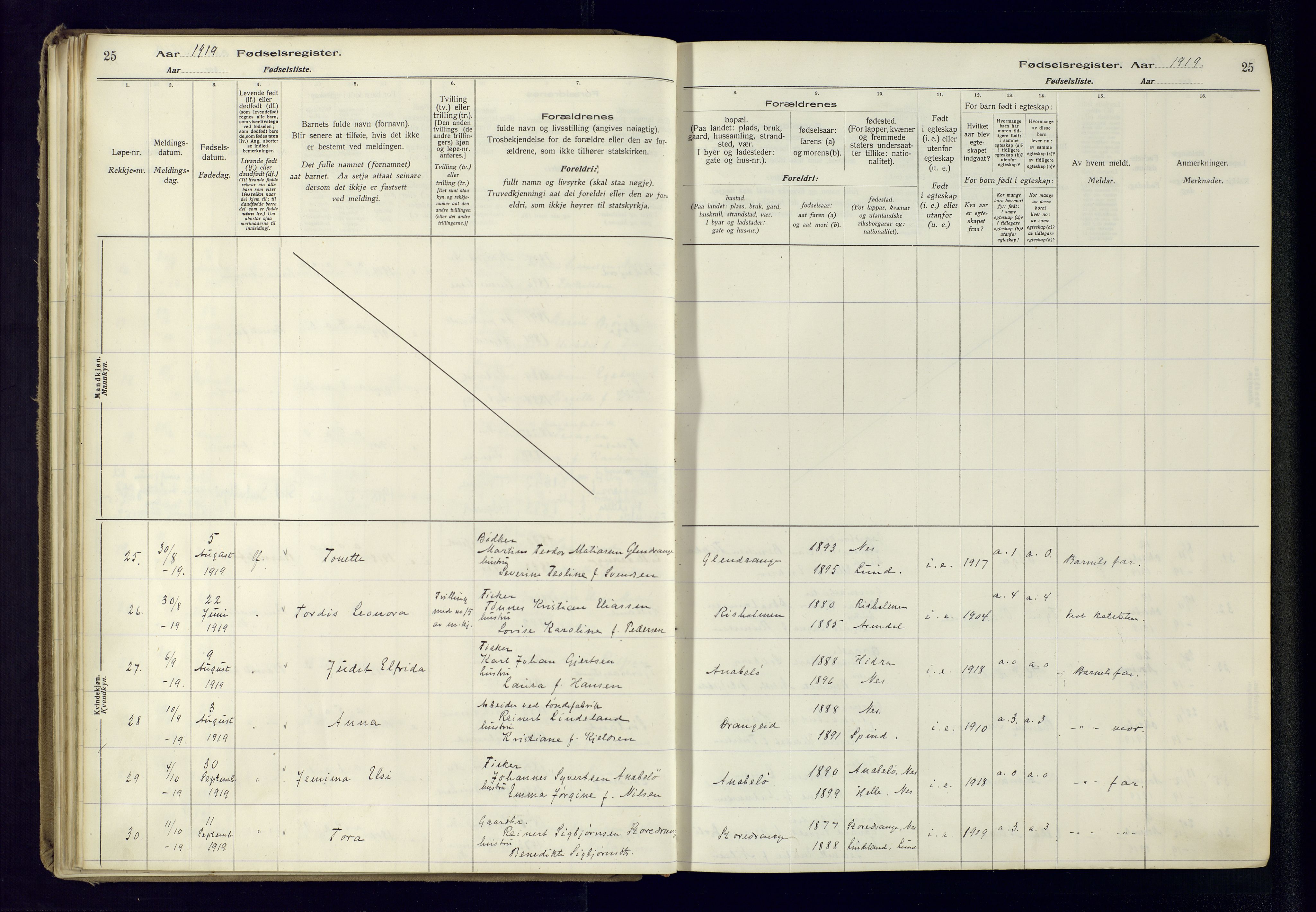 Flekkefjord sokneprestkontor, SAK/1111-0012/J/Ja/L0005: Birth register no. 5, 1916-1950, p. 25