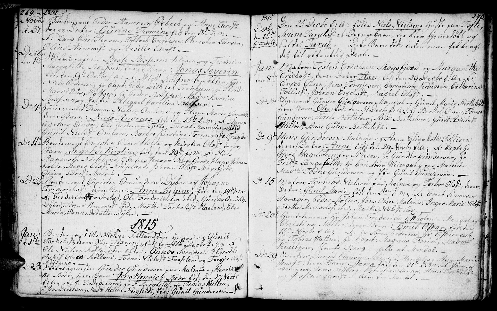Mandal sokneprestkontor, SAK/1111-0030/F/Fa/Faa/L0008: Parish register (official) no. A 8, 1794-1817, p. 269-270