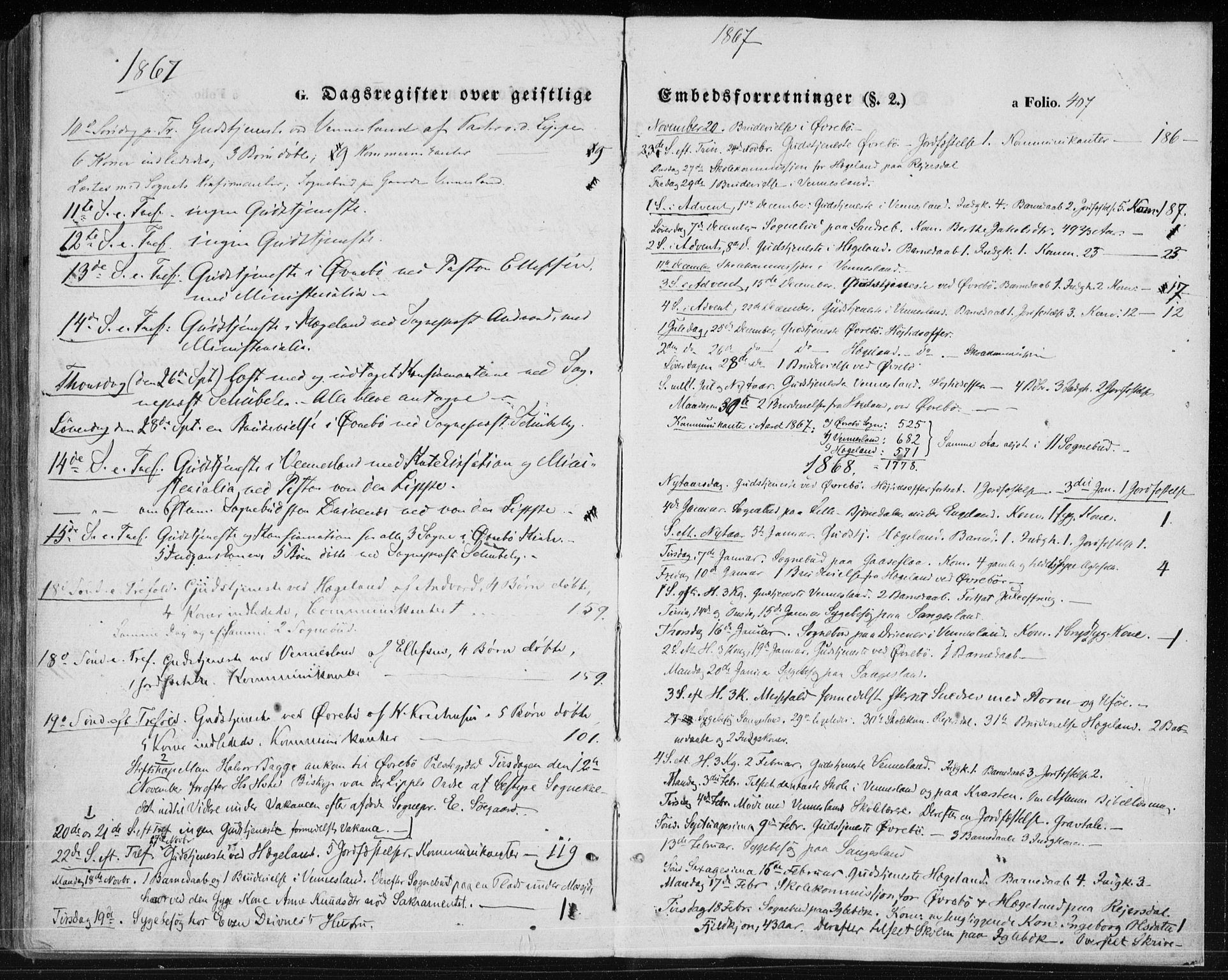 Vennesla sokneprestkontor, AV/SAK-1111-0045/Fa/Fac/L0007: Parish register (official) no. A 7, 1855-1873, p. 407