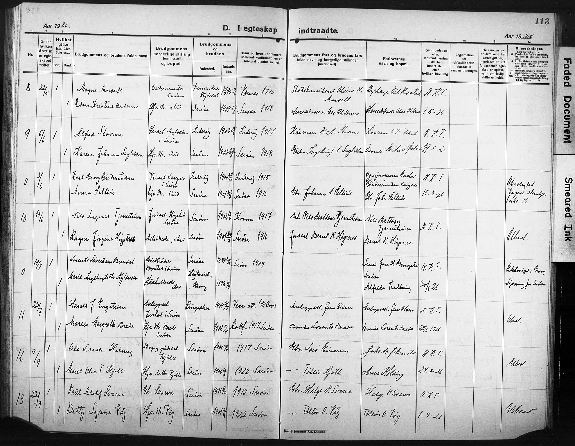 Ministerialprotokoller, klokkerbøker og fødselsregistre - Nord-Trøndelag, AV/SAT-A-1458/749/L0480: Parish register (copy) no. 749C02, 1924-1932, p. 113