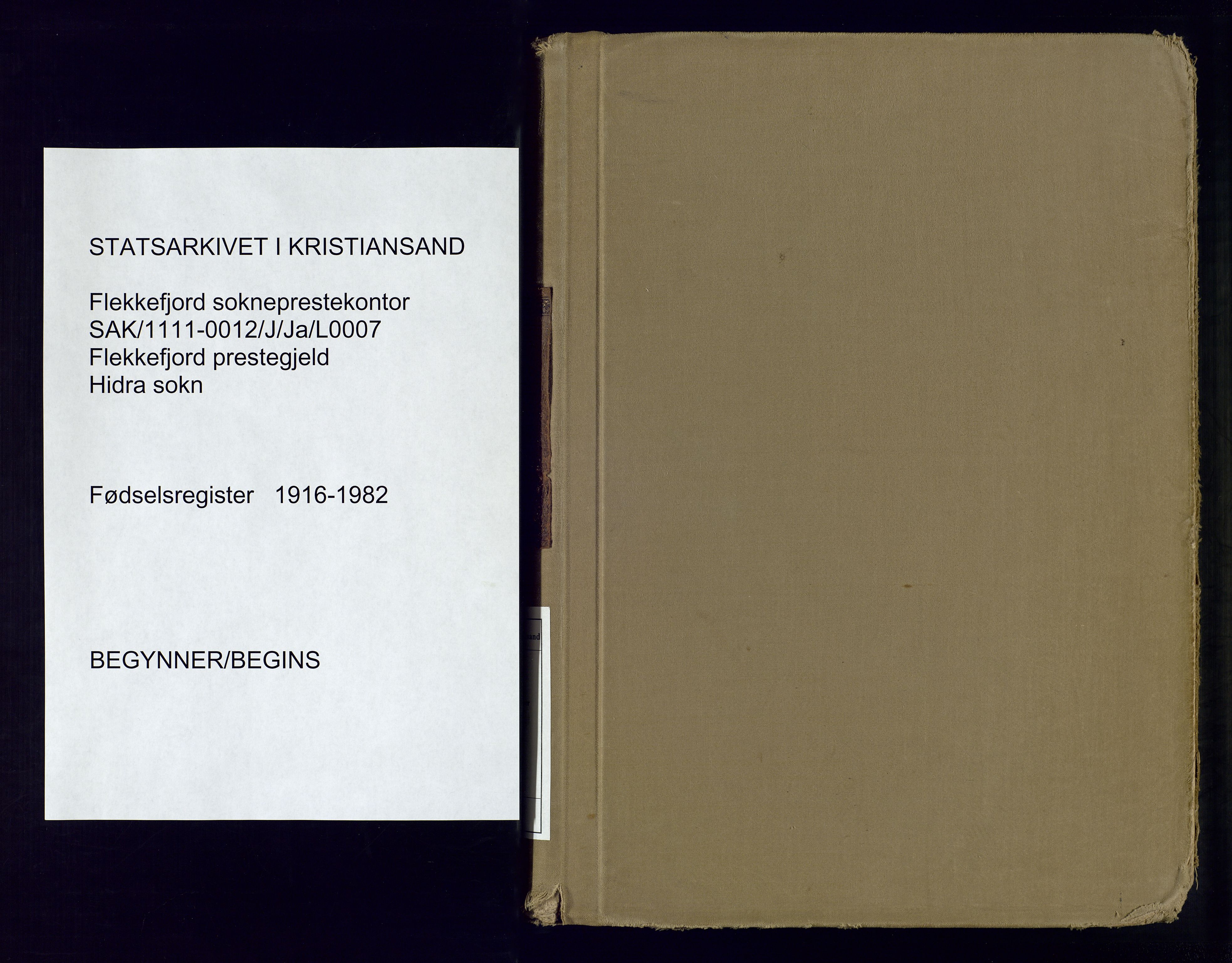 Flekkefjord sokneprestkontor, SAK/1111-0012/J/Ja/L0007: Birth register no. 7, 1916-1982