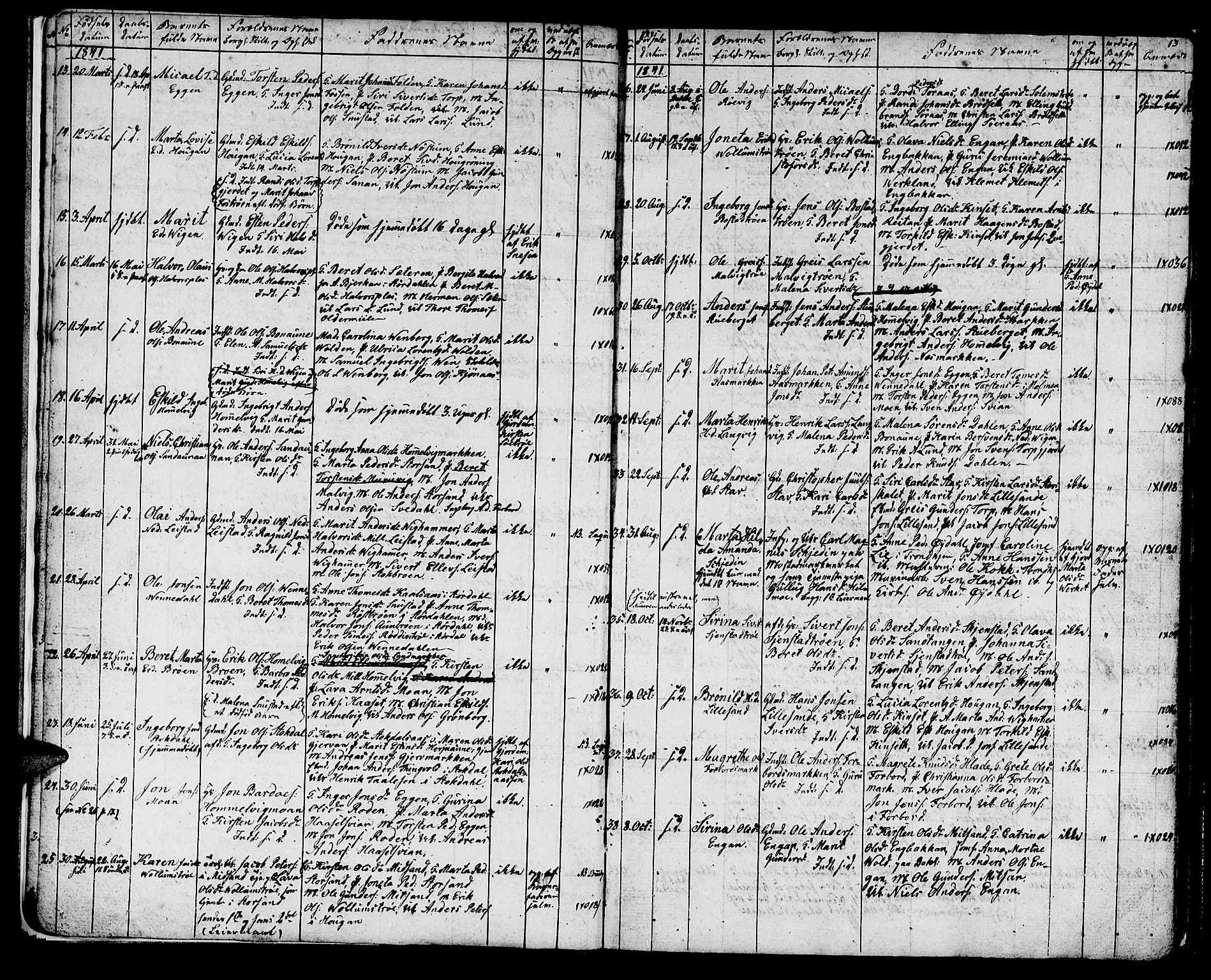 Ministerialprotokoller, klokkerbøker og fødselsregistre - Sør-Trøndelag, SAT/A-1456/616/L0421: Parish register (copy) no. 616C04, 1834-1850, p. 13