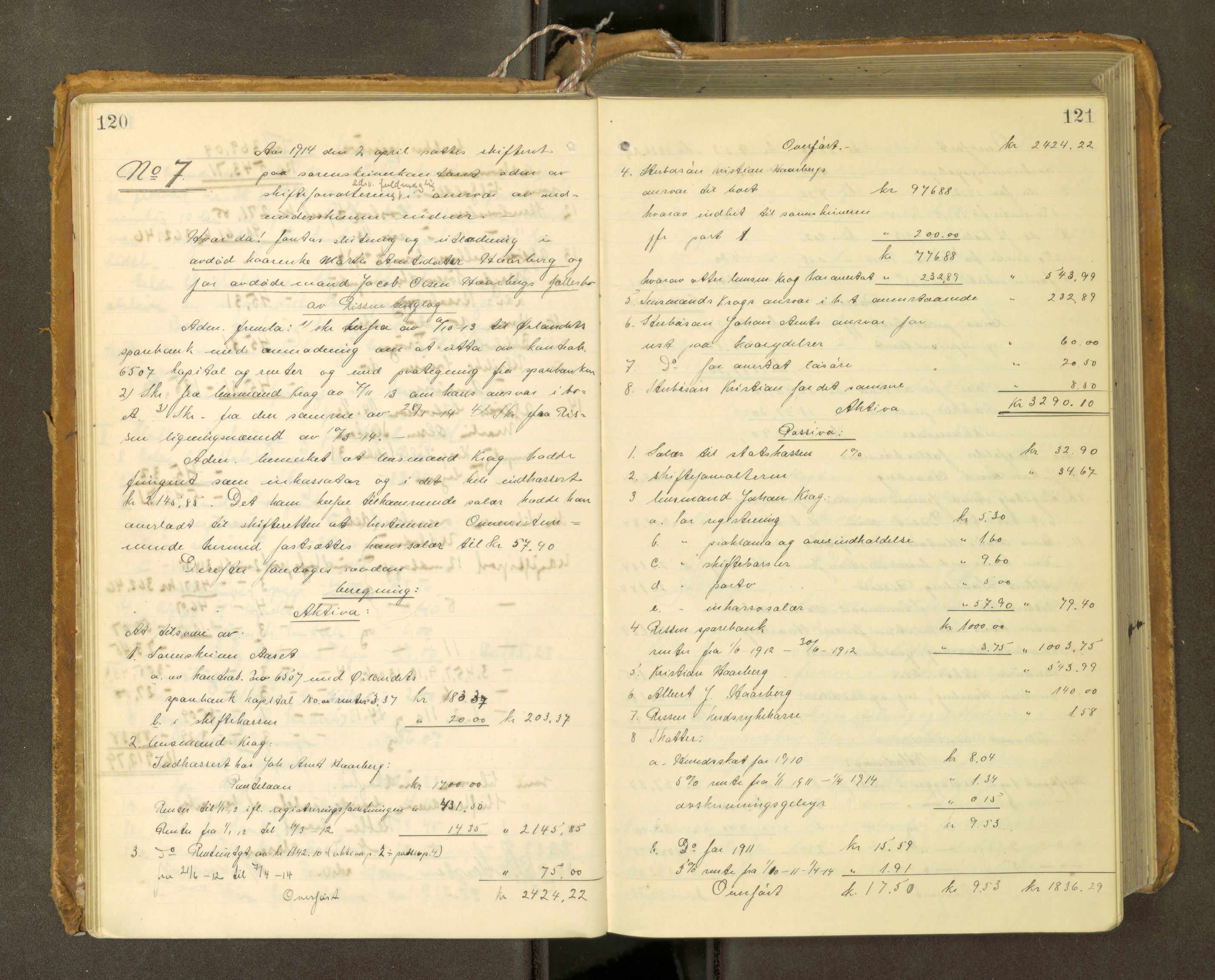 Fosen sorenskriveri, AV/SAT-A-1107/1/3/3A/L0031: Skifteutlodningsprotokoll nr. 10, 1913-1919, p. 120-121