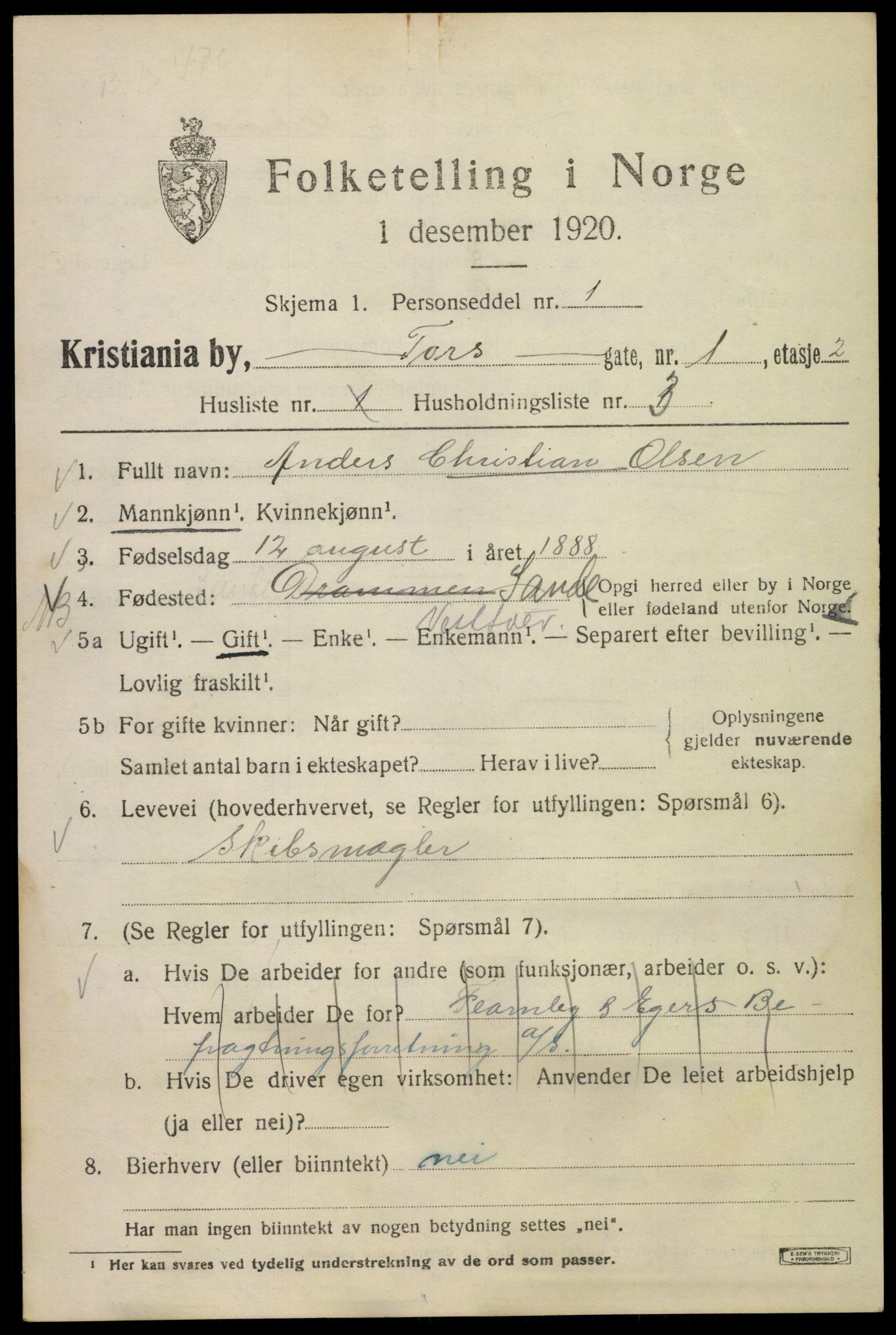 SAO, 1920 census for Kristiania, 1920, p. 590385