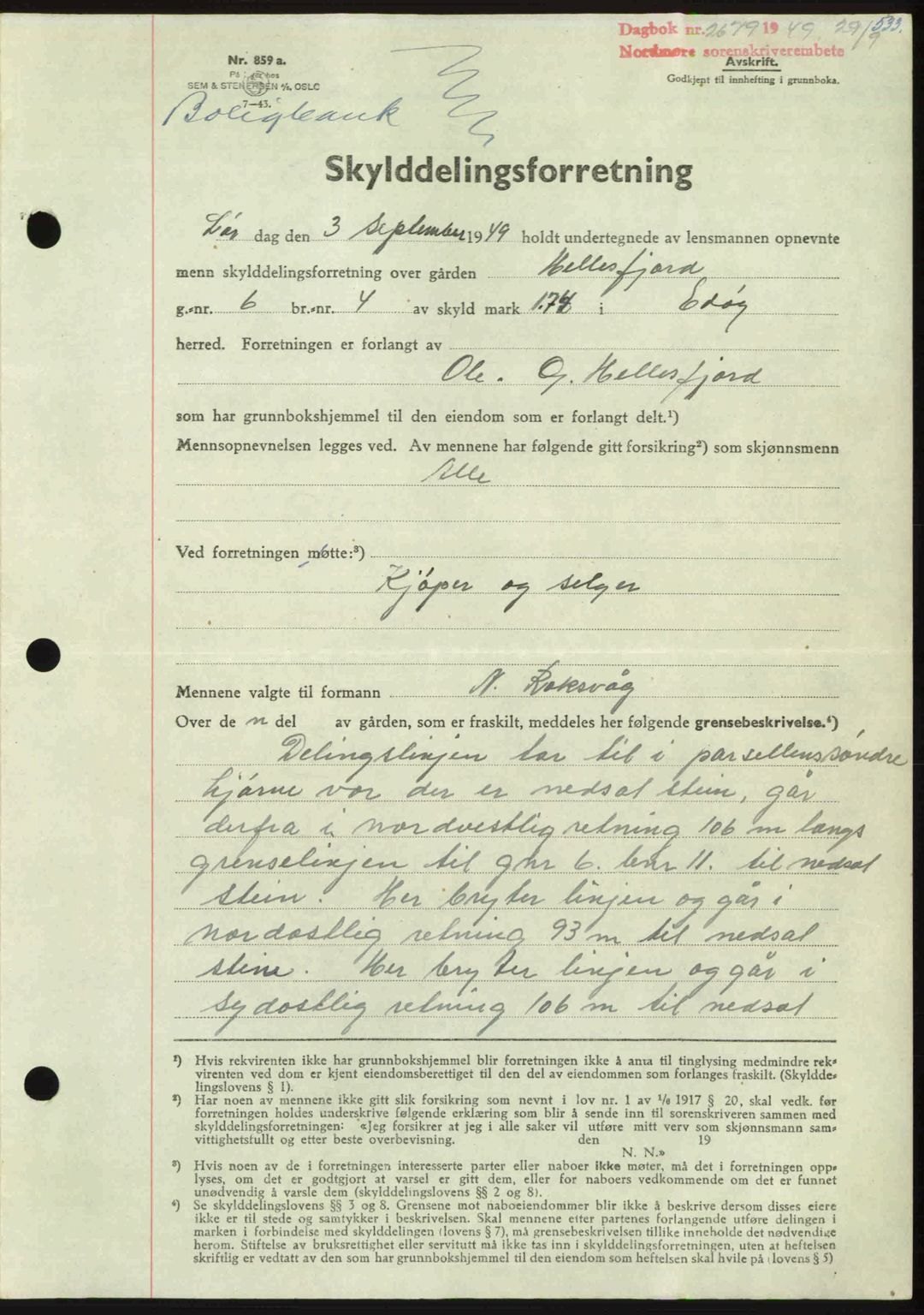 Nordmøre sorenskriveri, AV/SAT-A-4132/1/2/2Ca: Mortgage book no. A112, 1949-1949, Diary no: : 2679/1949