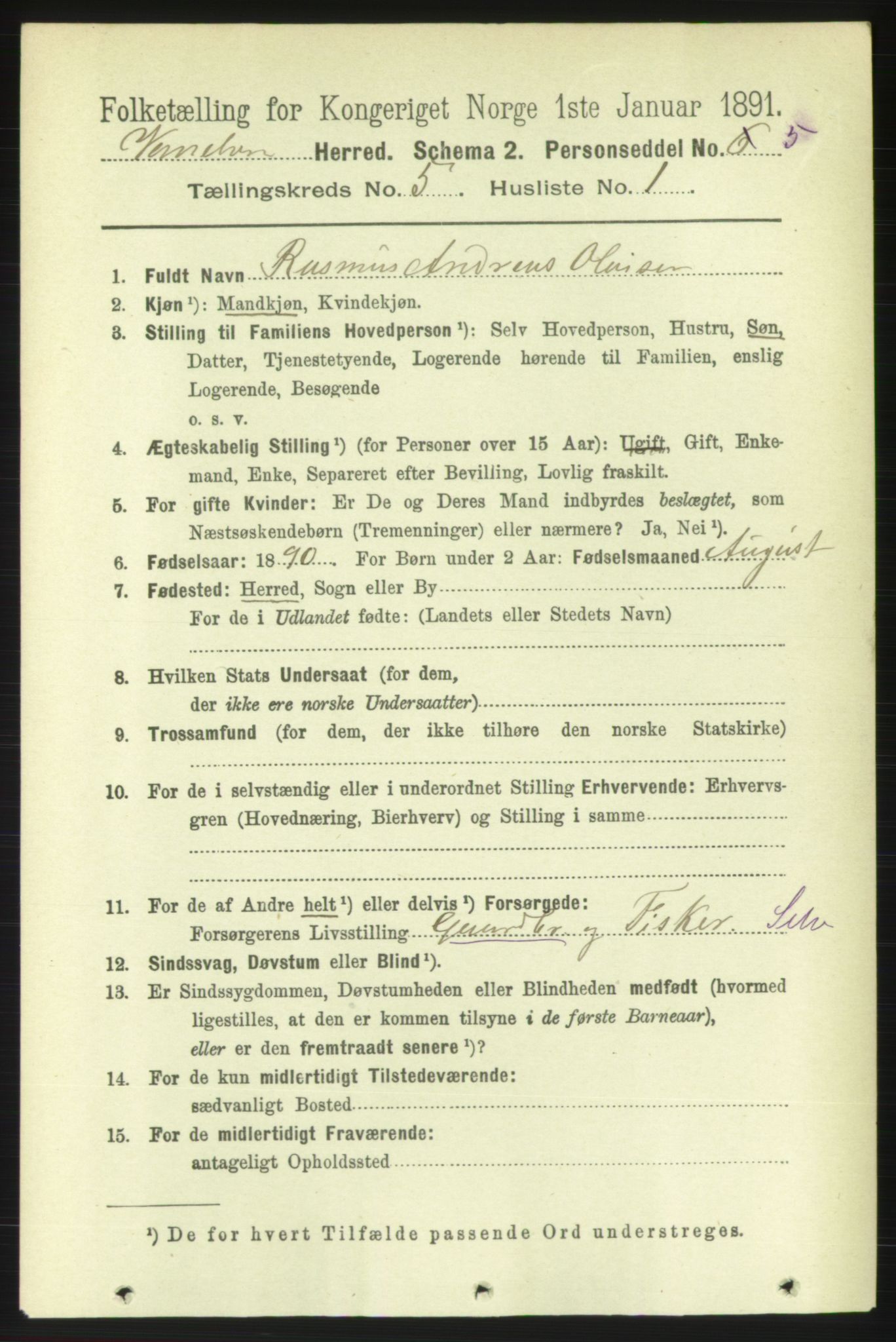 RA, 1891 census for 1511 Vanylven, 1891, p. 2177