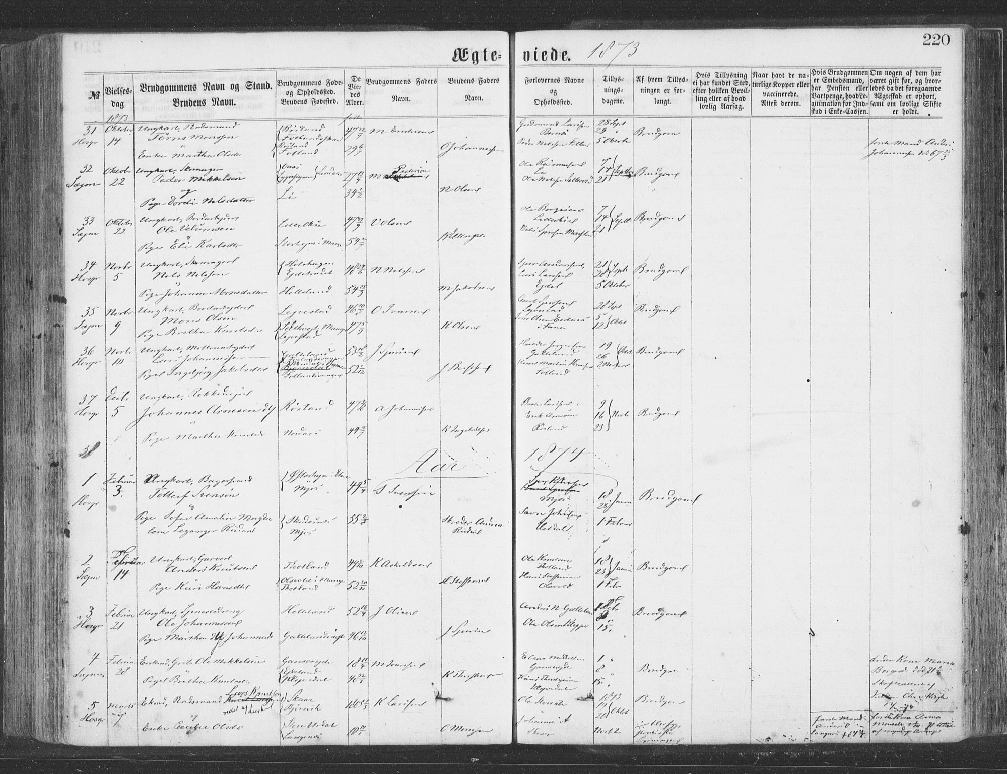 Hosanger sokneprestembete, AV/SAB-A-75801/H/Haa: Parish register (official) no. A 9, 1864-1876, p. 220