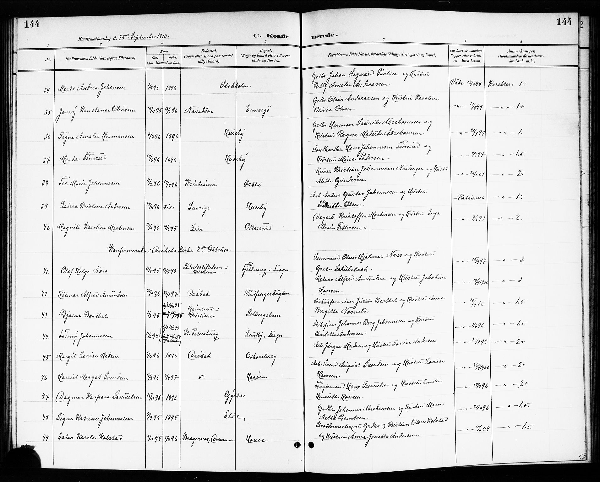 Drøbak prestekontor Kirkebøker, SAO/A-10142a/G/Gb/L0001: Parish register (copy) no. II 1, 1901-1919, p. 144