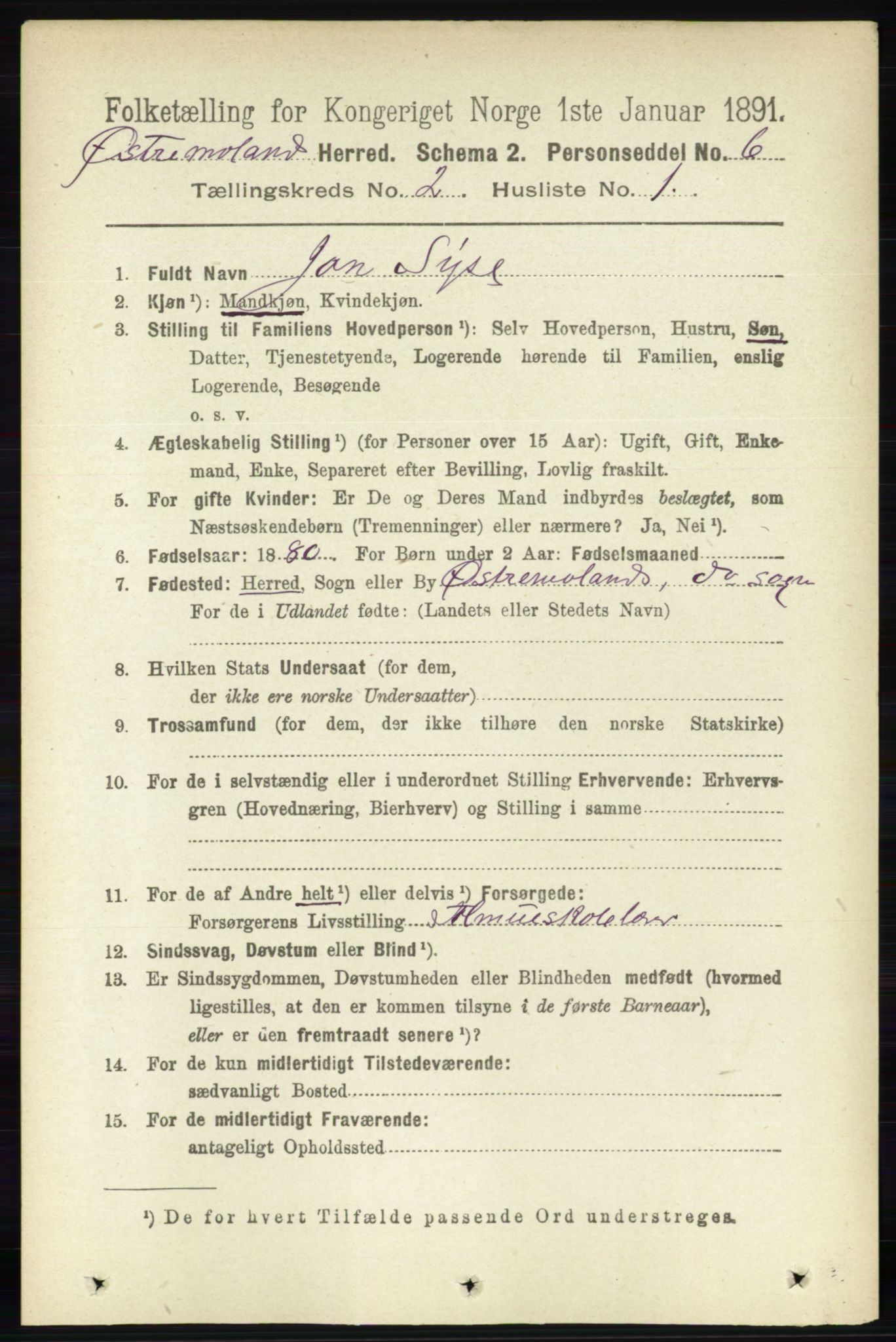 RA, 1891 census for 0918 Austre Moland, 1891, p. 678