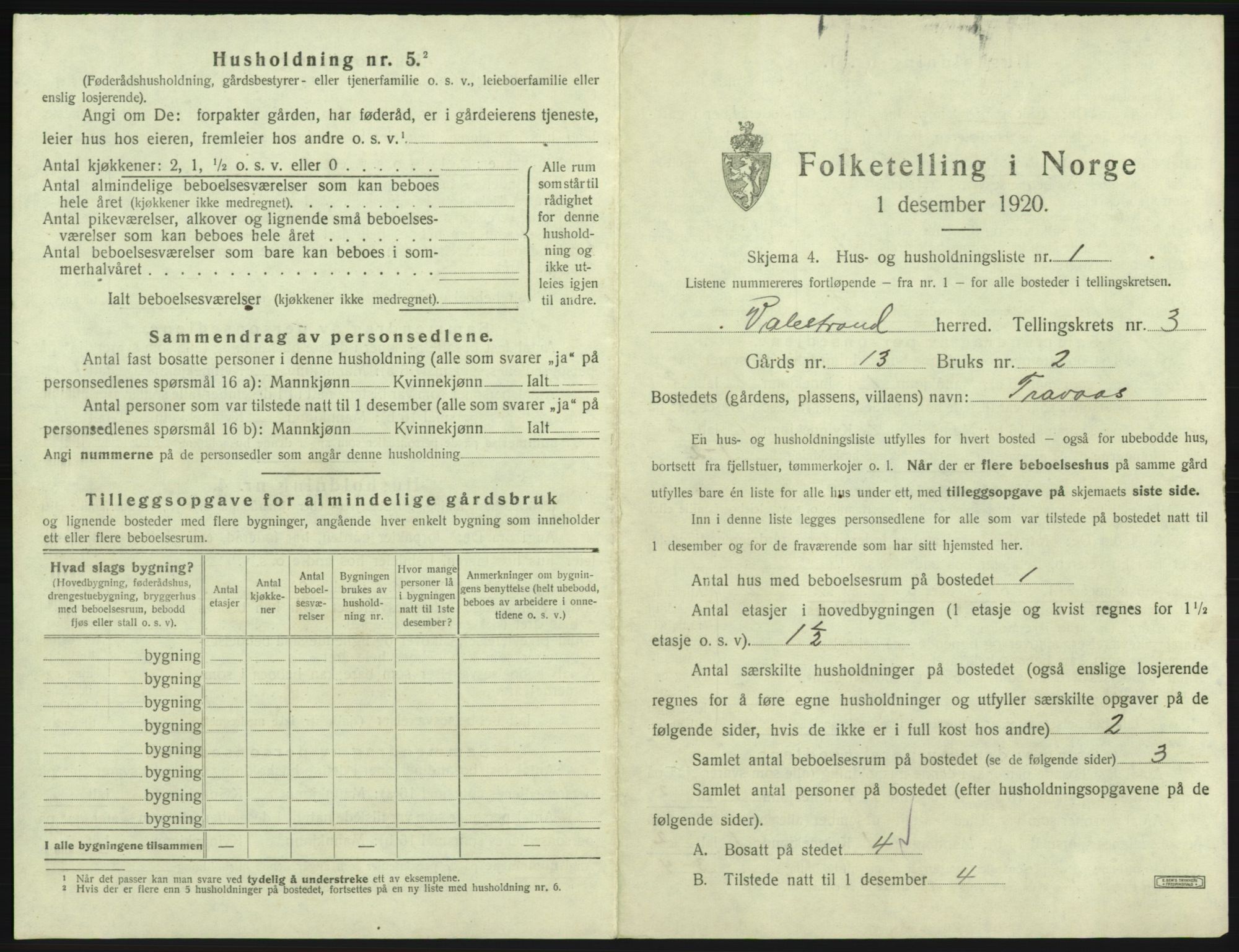 SAB, 1920 census for Valestrand, 1920, p. 166