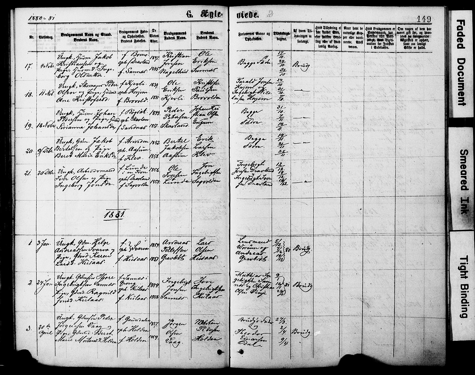 Ministerialprotokoller, klokkerbøker og fødselsregistre - Nord-Trøndelag, AV/SAT-A-1458/749/L0473: Parish register (official) no. 749A07, 1873-1887, p. 149