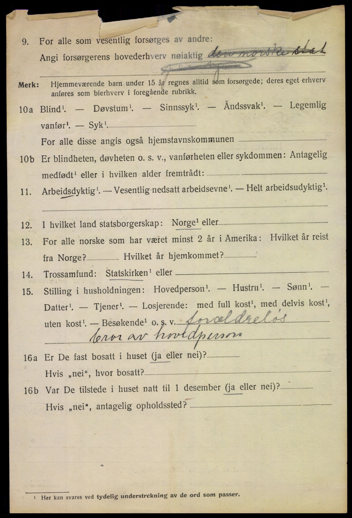 SAK, 1920 census for Tvedestrand, 1920, p. 2510