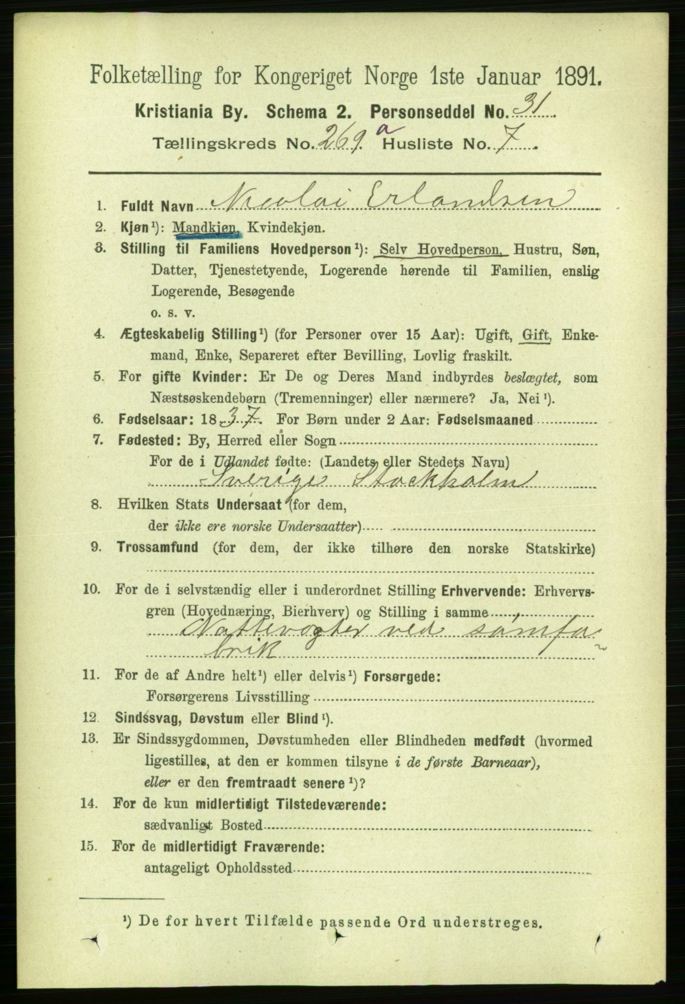 RA, 1891 census for 0301 Kristiania, 1891, p. 163294