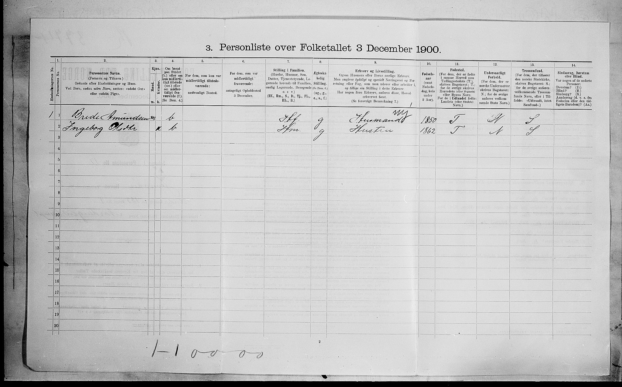 SAH, 1900 census for Jevnaker, 1900, p. 1019