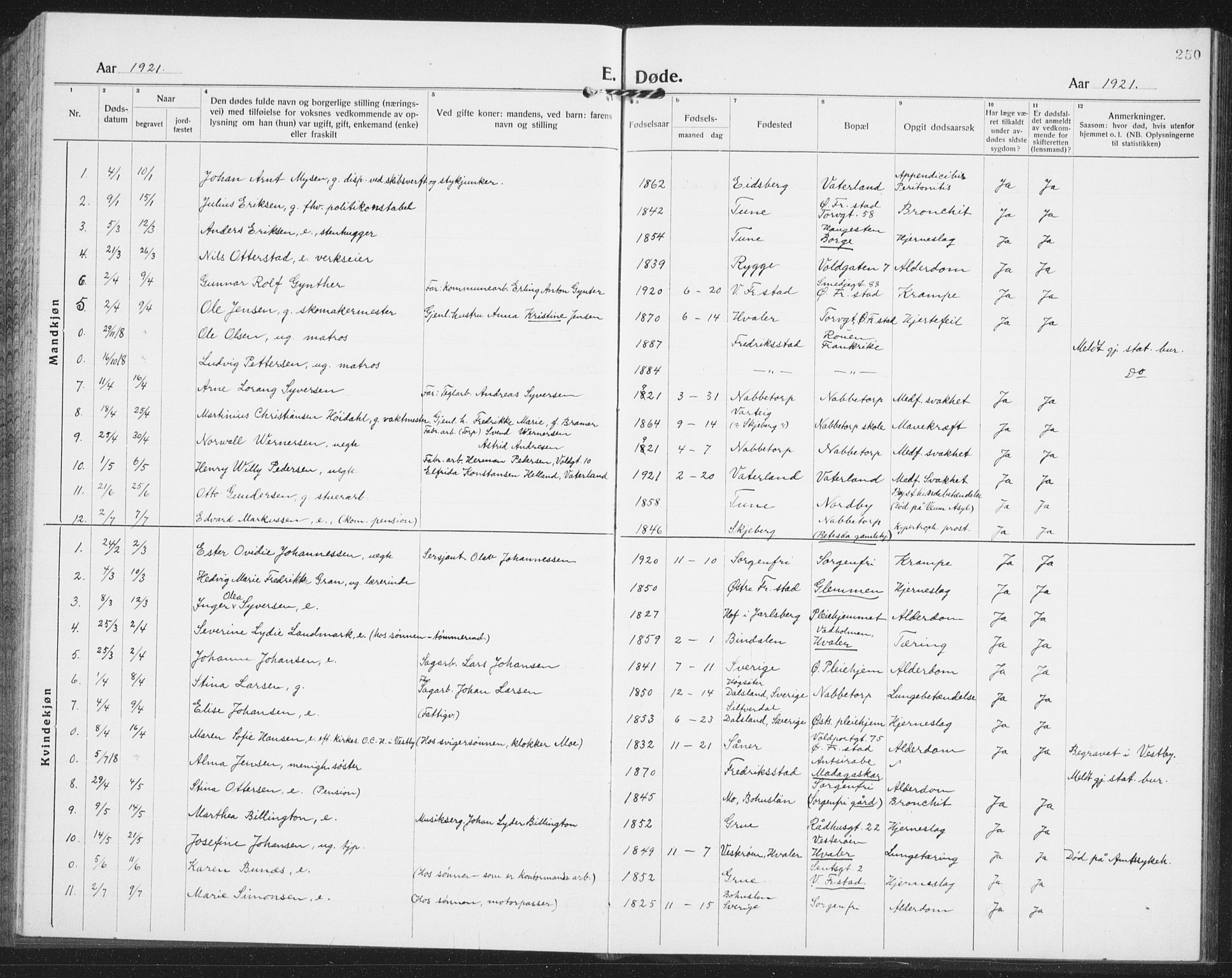 Østre Fredrikstad prestekontor Kirkebøker, SAO/A-10907/G/Ga/L0003: Parish register (copy) no. 3, 1920-1940, p. 250