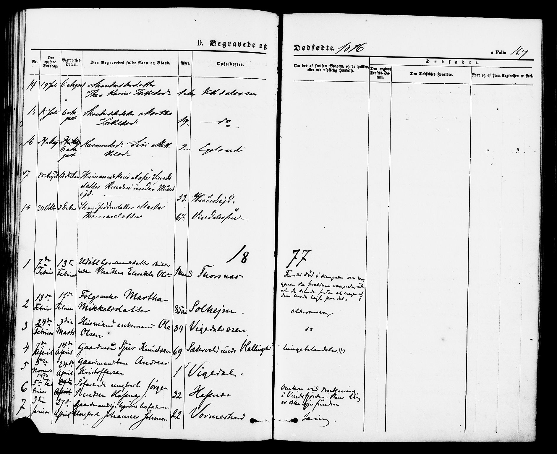 Vikedal sokneprestkontor, SAST/A-101840/01/IV: Parish register (official) no. A 7, 1868-1883, p. 167