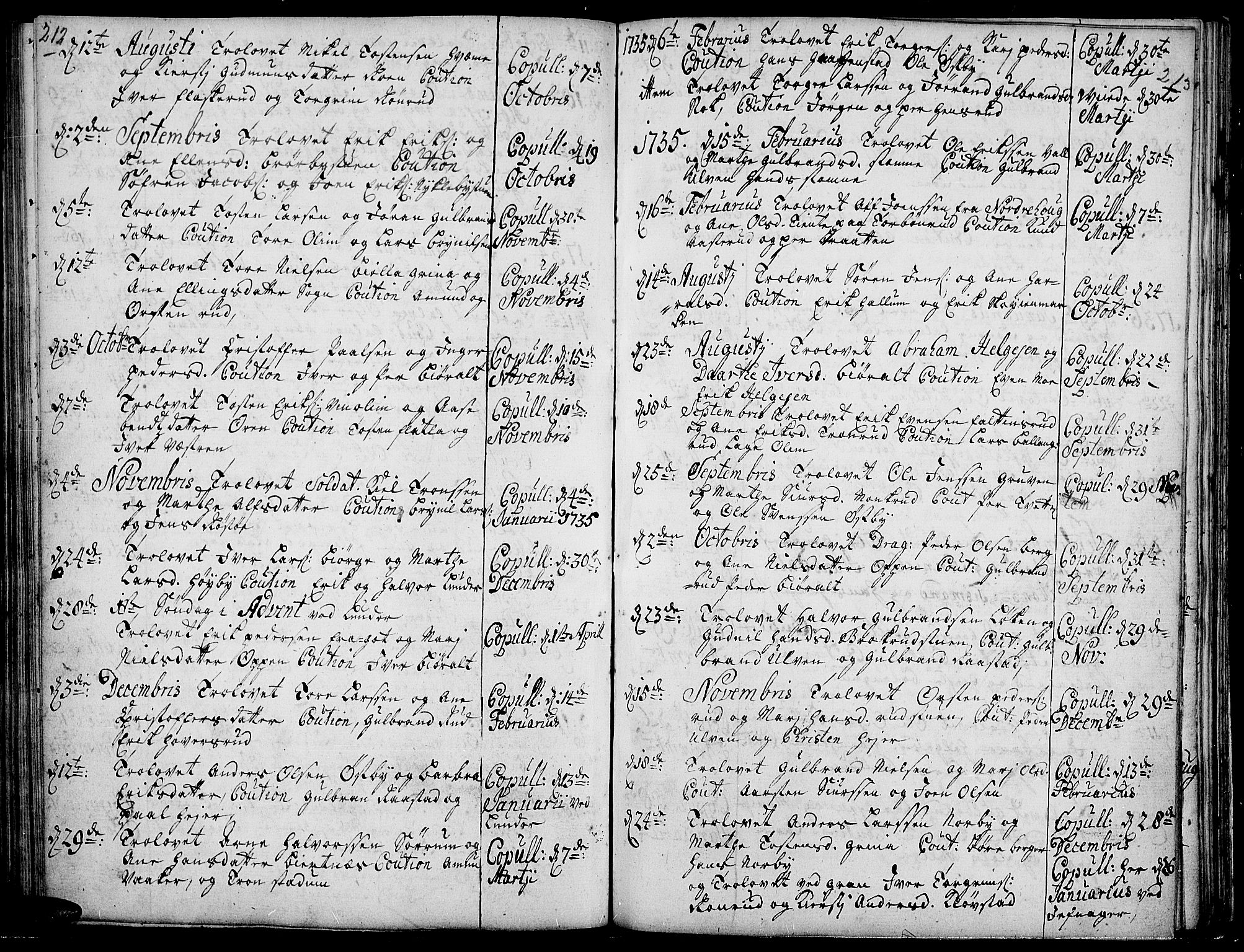 Jevnaker prestekontor, SAH/PREST-116/H/Ha/Haa/L0002: Parish register (official) no. 2, 1725-1751, p. 212-213
