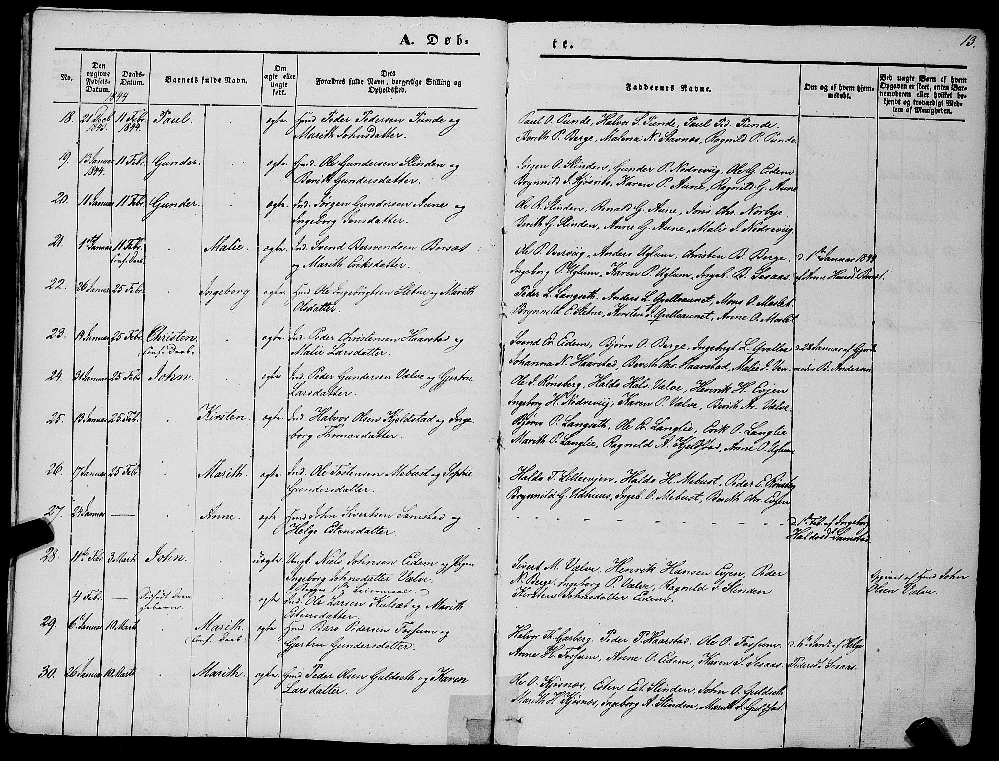 Ministerialprotokoller, klokkerbøker og fødselsregistre - Sør-Trøndelag, AV/SAT-A-1456/695/L1145: Parish register (official) no. 695A06 /1, 1843-1859, p. 13