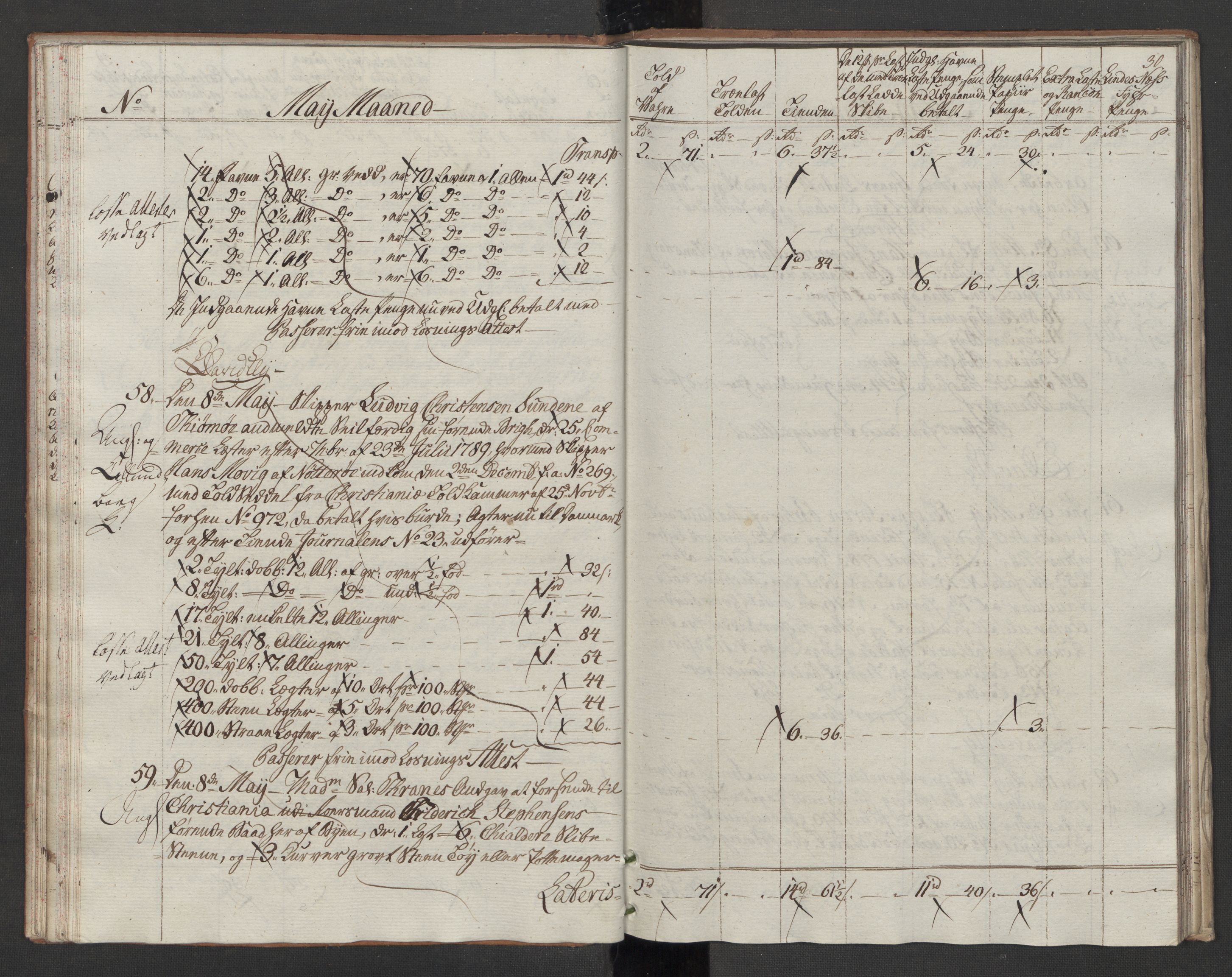 Generaltollkammeret, tollregnskaper, AV/RA-EA-5490/R10/L0054/0002: Tollregnskaper Tønsberg / Utgående tollbok, 1790-1792, p. 29b-30a