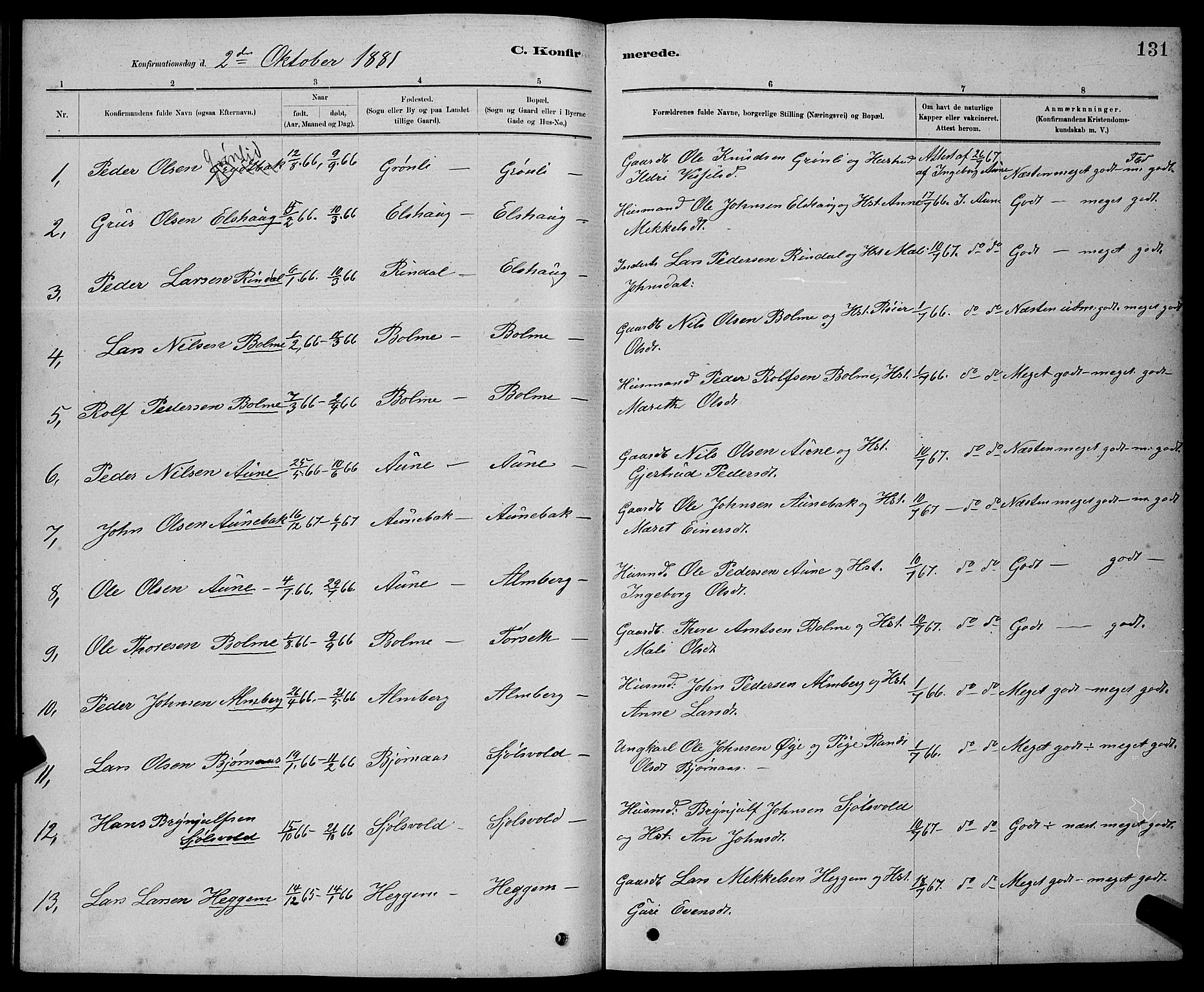 Ministerialprotokoller, klokkerbøker og fødselsregistre - Møre og Romsdal, AV/SAT-A-1454/598/L1077: Parish register (copy) no. 598C02, 1879-1891, p. 131