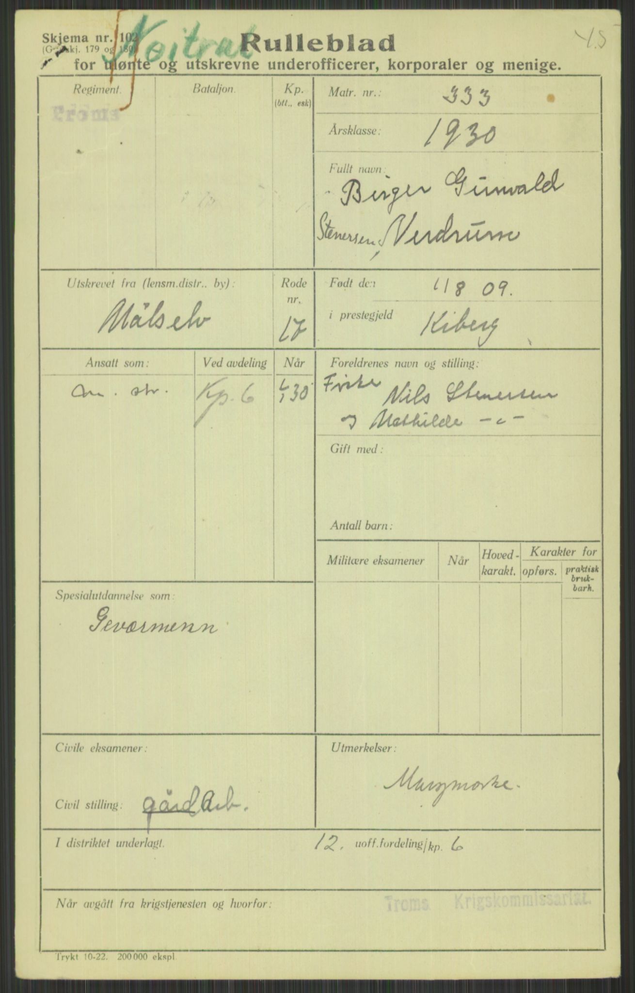 Forsvaret, Troms infanteriregiment nr. 16, AV/RA-RAFA-3146/P/Pa/L0014: Rulleblad for regimentets menige mannskaper, årsklasse 1930, 1930, p. 677