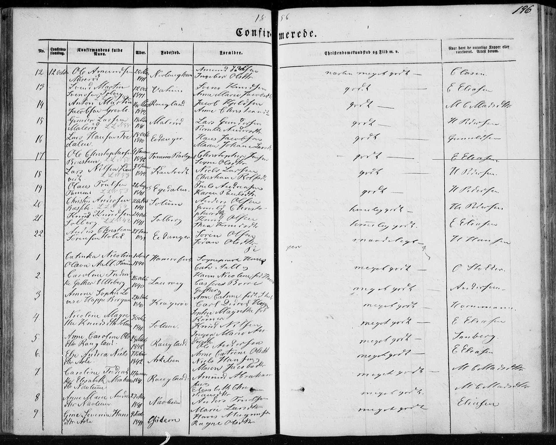 Brunlanes kirkebøker, AV/SAKO-A-342/F/Fa/L0004: Parish register (official) no. I 4, 1846-1862, p. 196