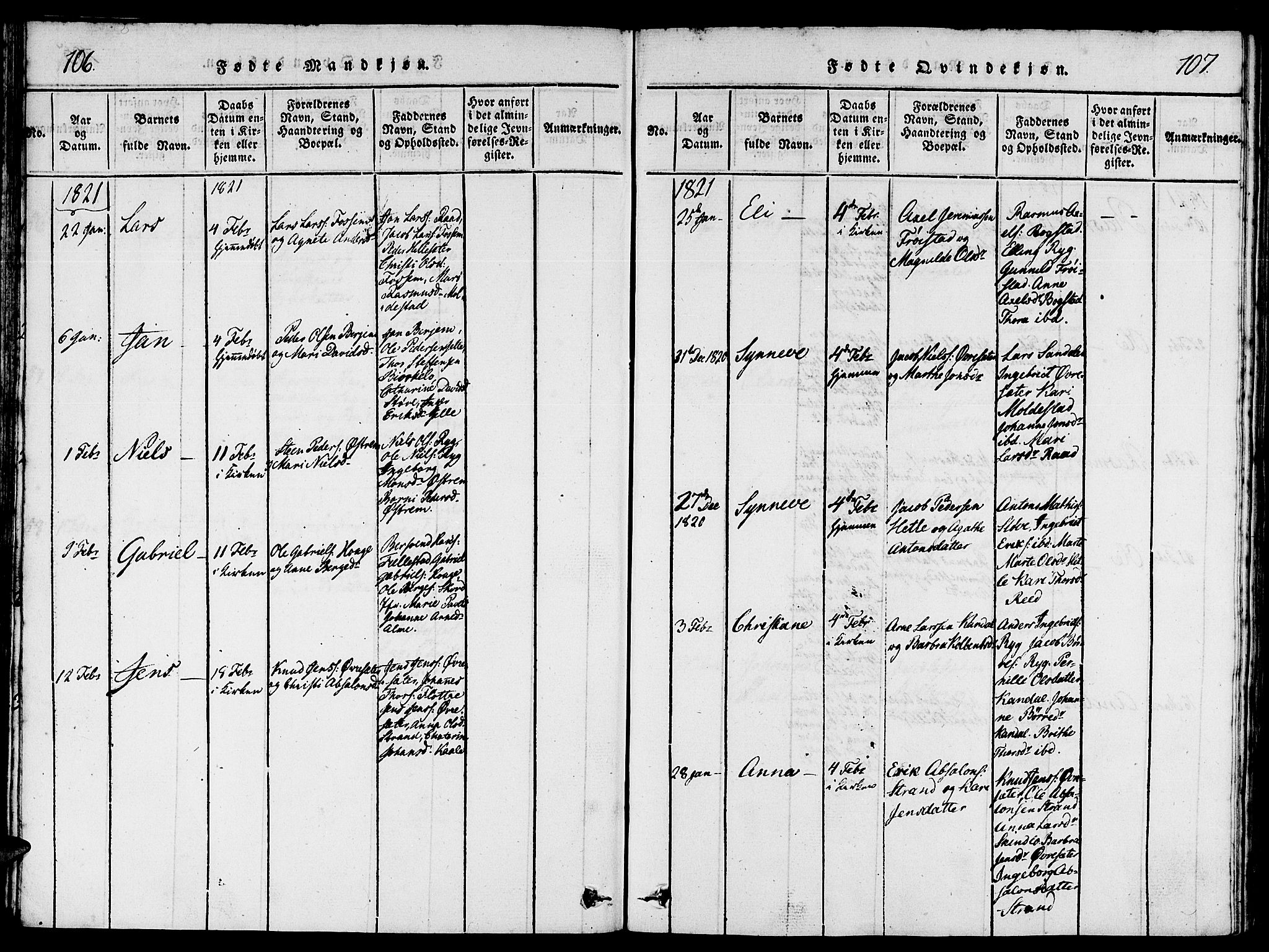 Gloppen sokneprestembete, AV/SAB-A-80101/H/Hab/Haba/L0001: Parish register (copy) no. A 1, 1816-1827, p. 106-107