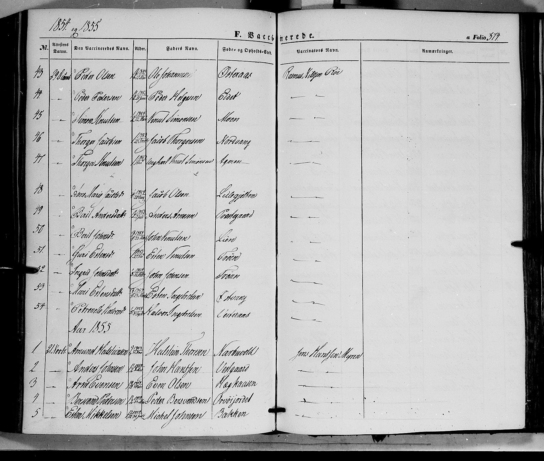 Tolga prestekontor, AV/SAH-PREST-062/K/L0006: Parish register (official) no. 6, 1852-1876, p. 374