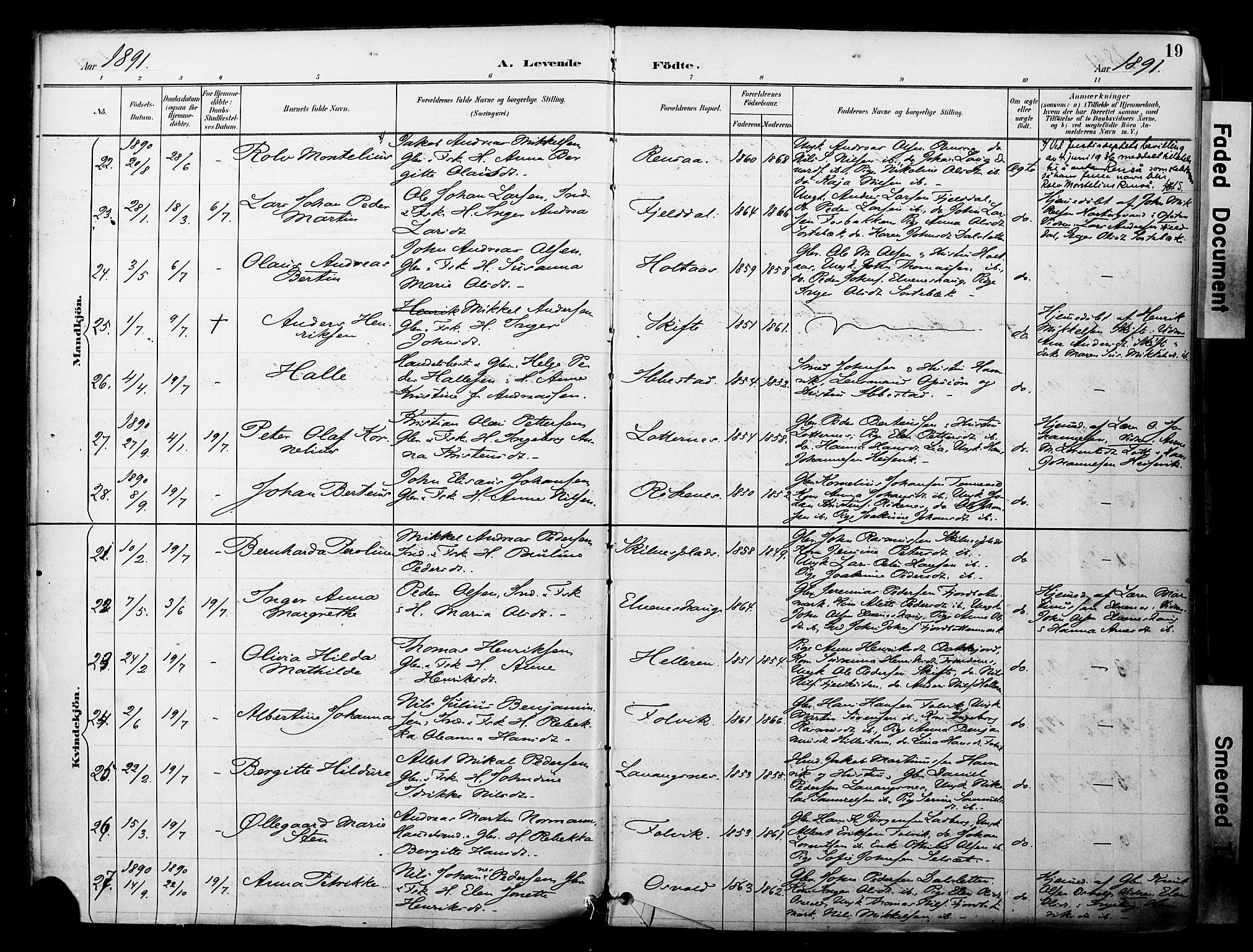 Ibestad sokneprestembete, SATØ/S-0077/H/Ha/Haa/L0012kirke: Parish register (official) no. 12, 1890-1900, p. 19