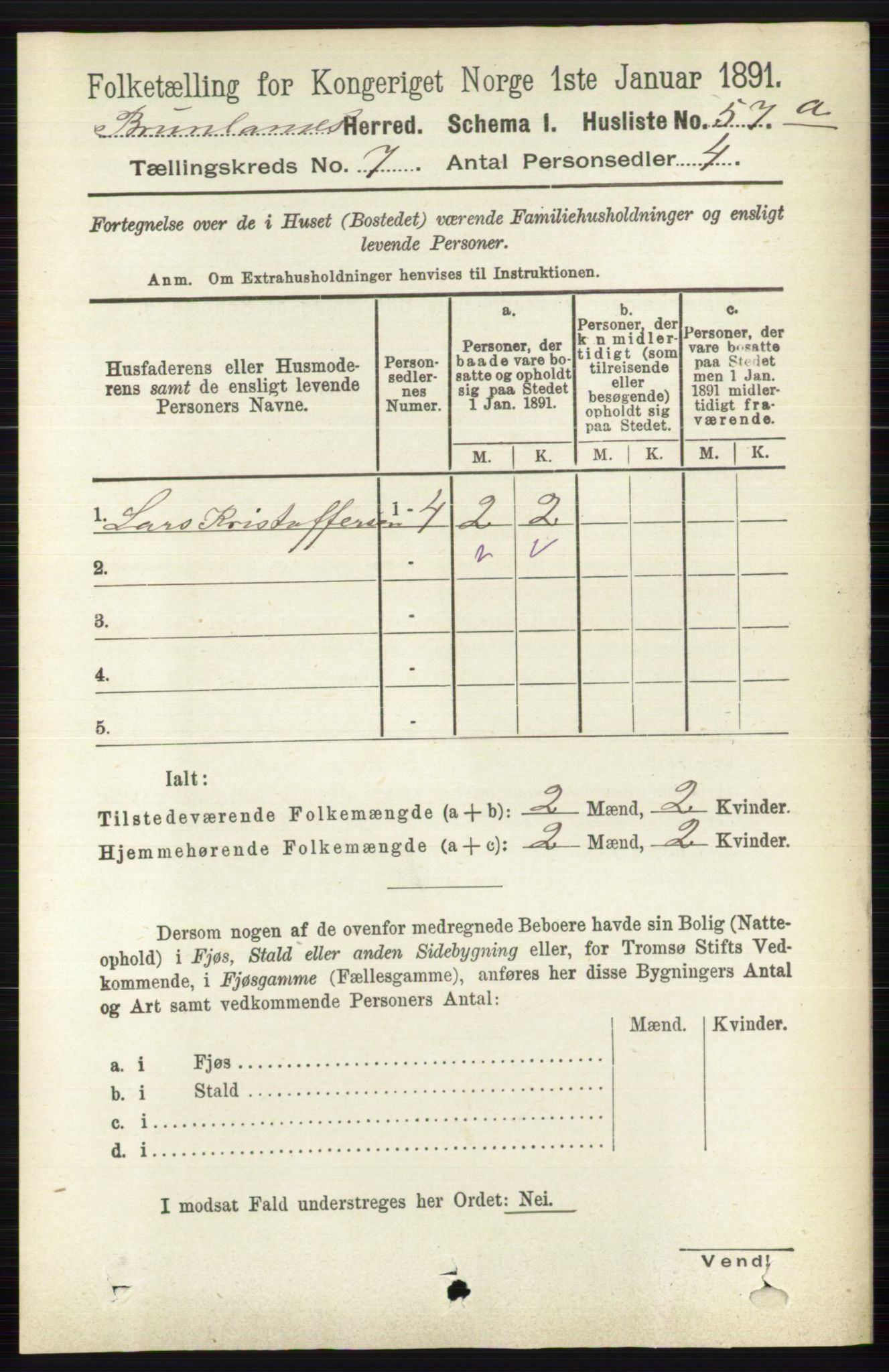 RA, 1891 census for 0726 Brunlanes, 1891, p. 2976