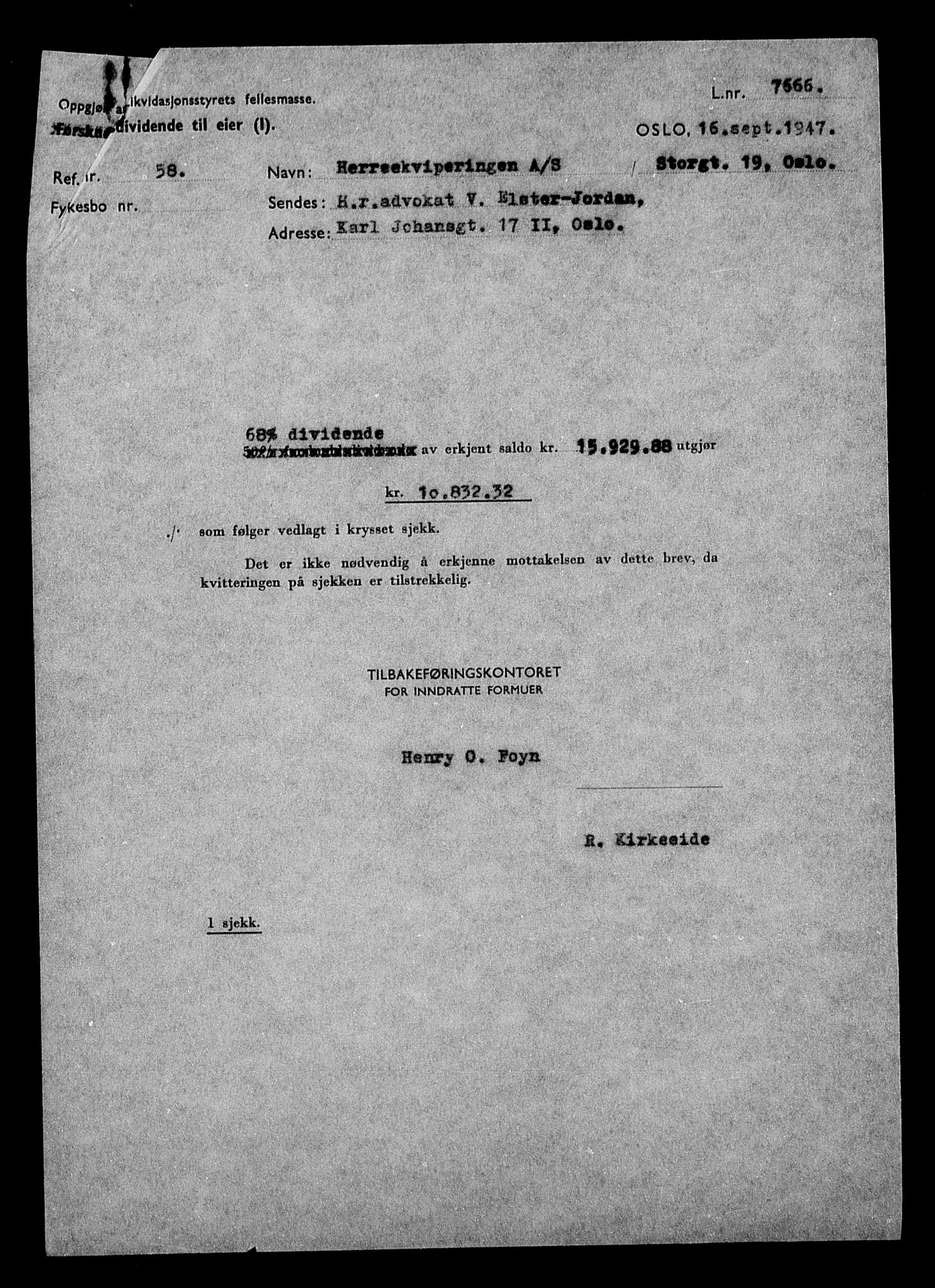 Justisdepartementet, Tilbakeføringskontoret for inndratte formuer, AV/RA-S-1564/H/Hc/Hcc/L0943: --, 1945-1947, p. 17