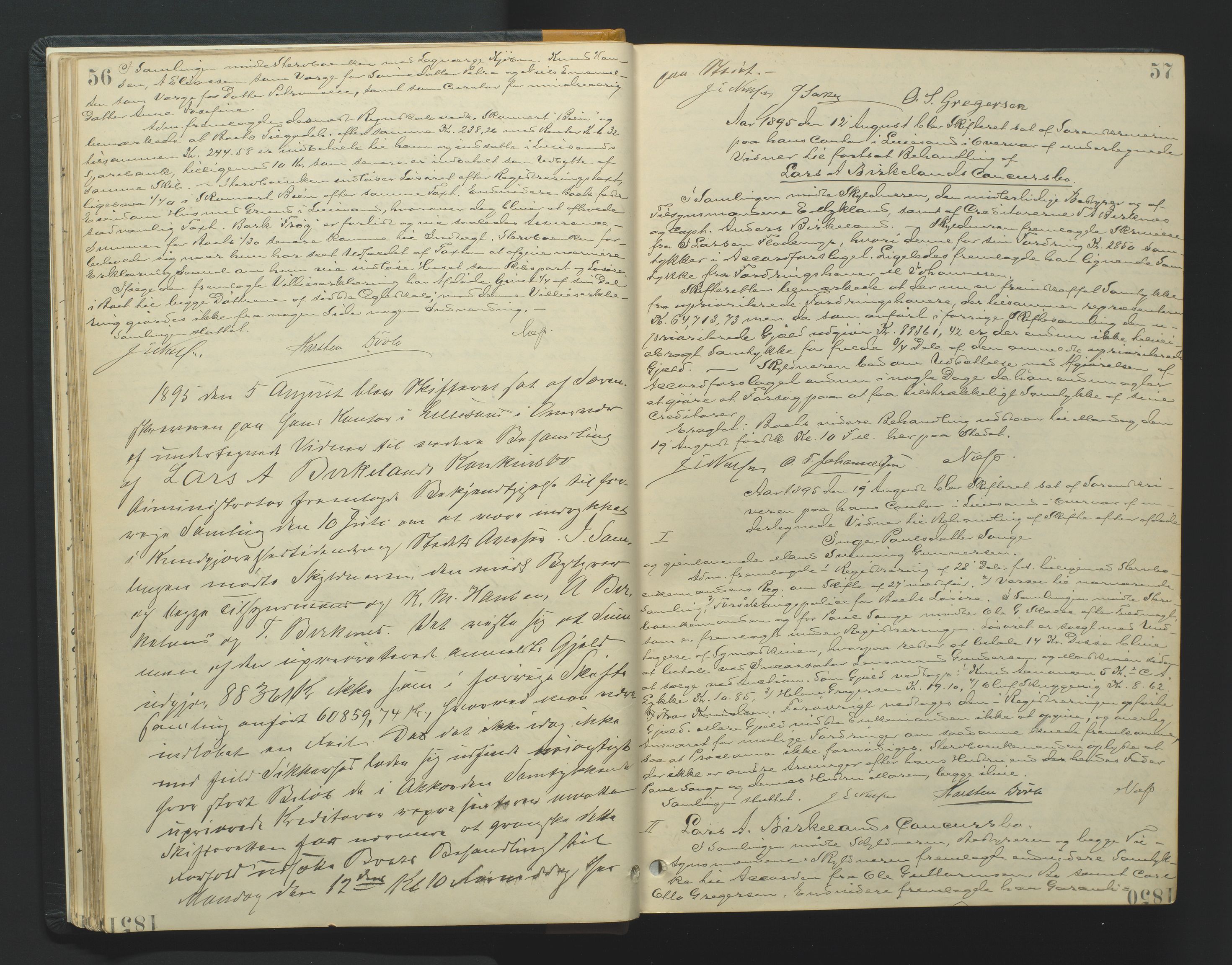 Vestre Nedenes/Sand sorenskriveri, AV/SAK-1221-0010/H/Hc/L0007: Skifteforhandlingsprotokoll nr. 5, 1894-1916, p. 56-57