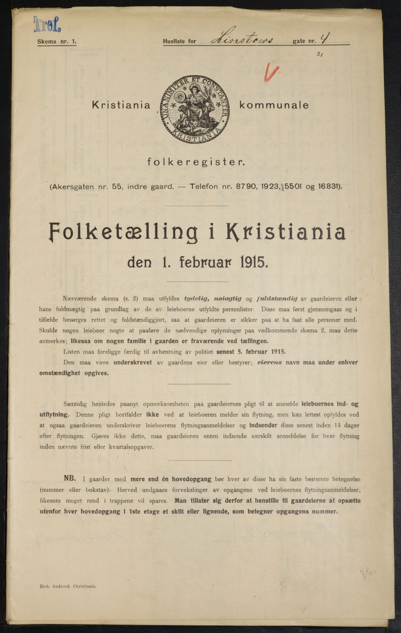 OBA, Municipal Census 1915 for Kristiania, 1915, p. 57207