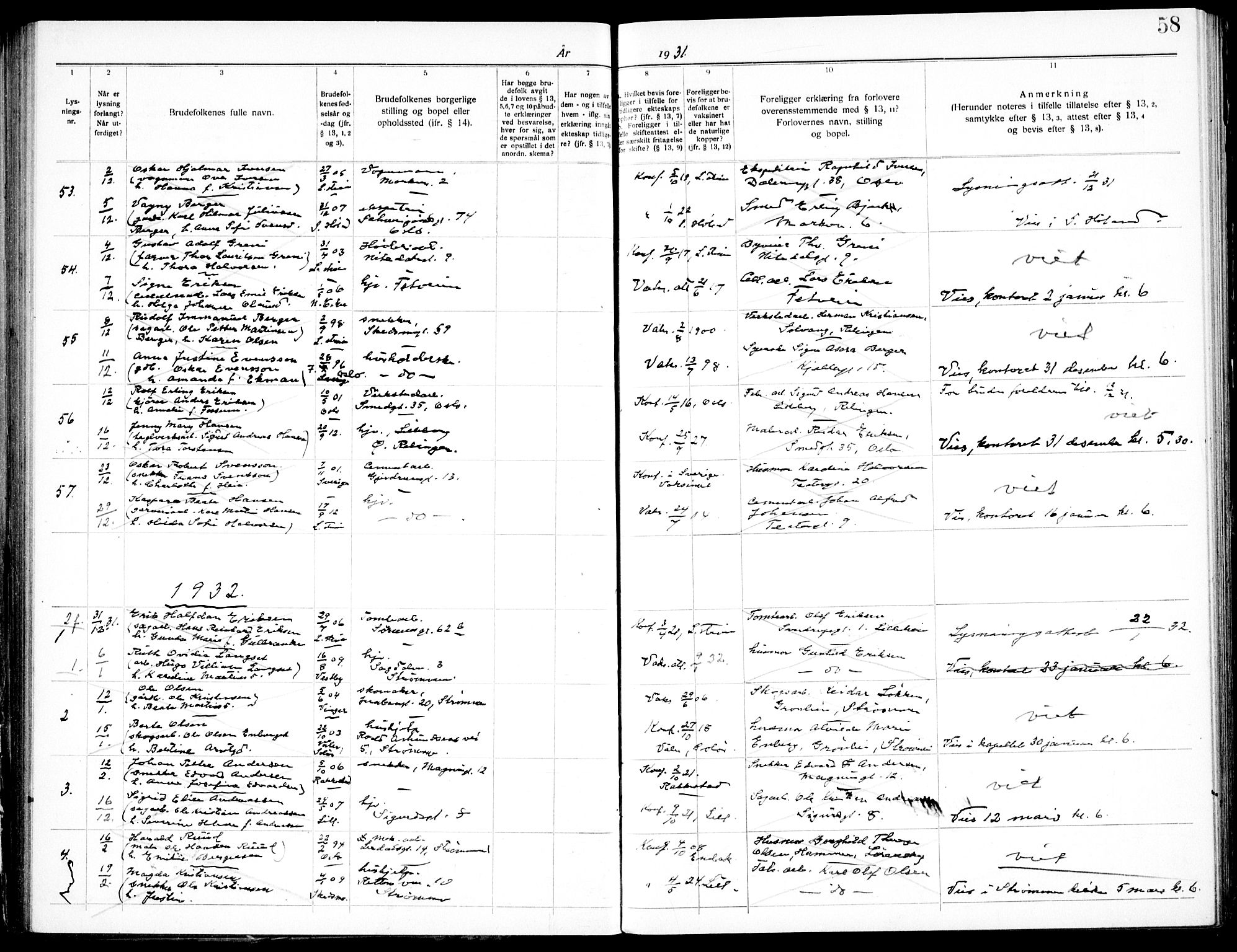 Skedsmo prestekontor Kirkebøker, SAO/A-10033a/H/Hc/L0001: Banns register no. III 1, 1919-1938, p. 58