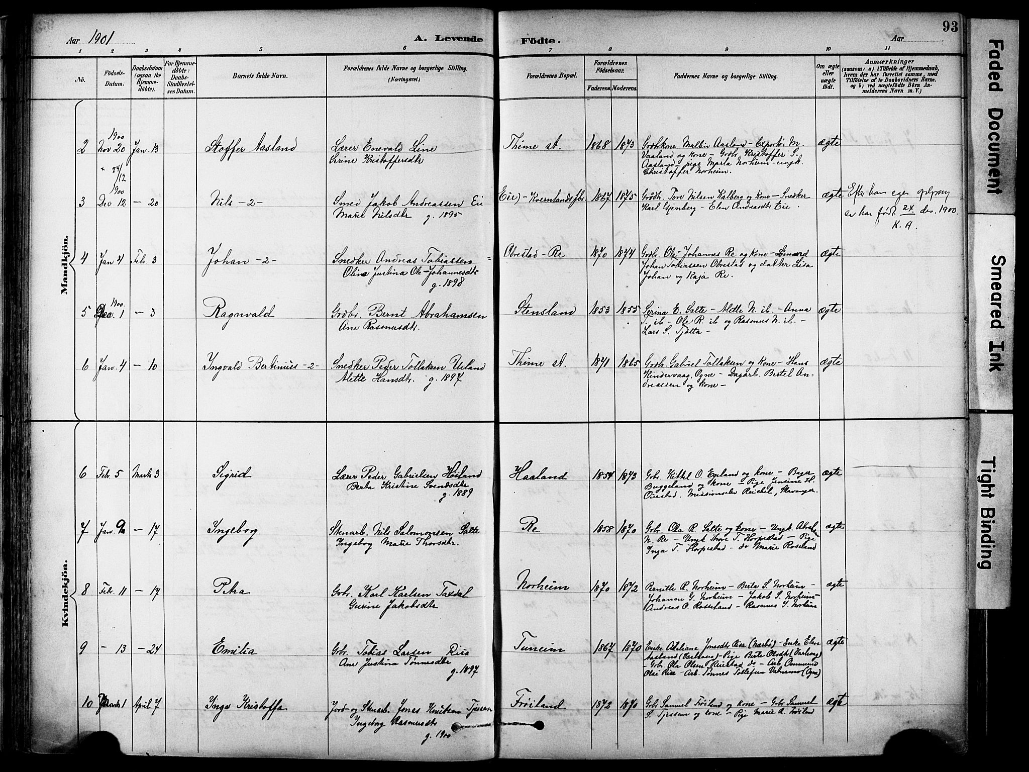 Lye sokneprestkontor, AV/SAST-A-101794/001/30BA/L0011: Parish register (official) no. A 9, 1893-1903, p. 93