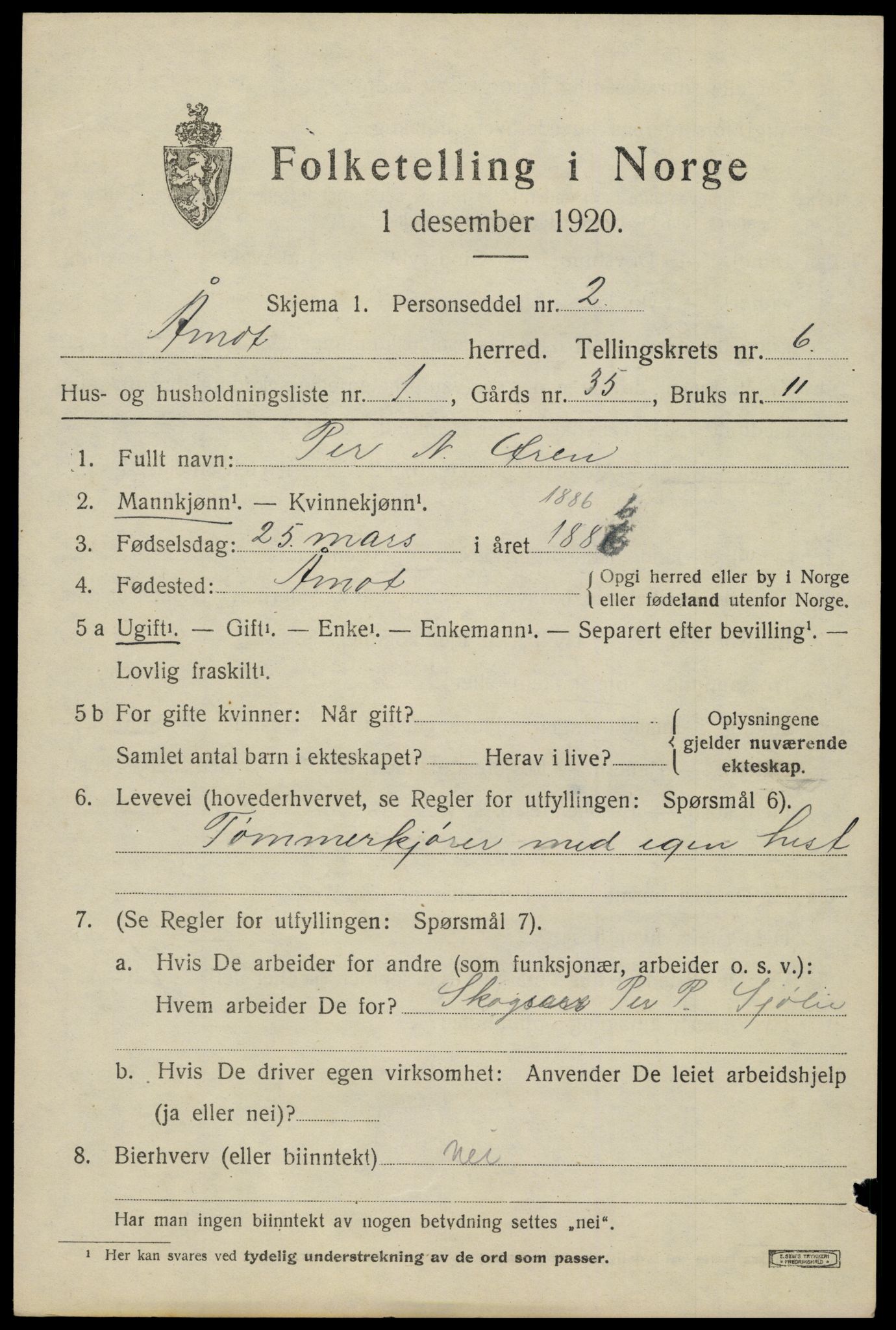 SAH, 1920 census for Åmot, 1920, p. 7295