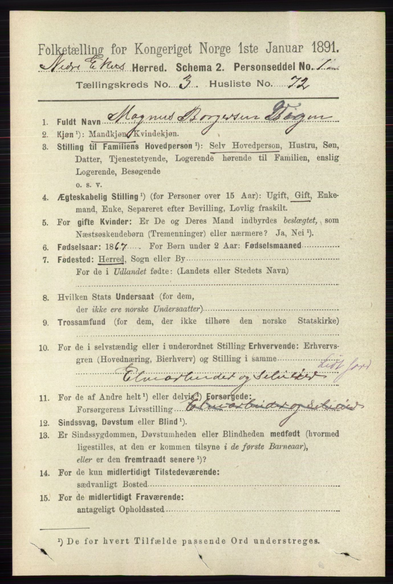 RA, 1891 census for 0625 Nedre Eiker, 1891, p. 1581