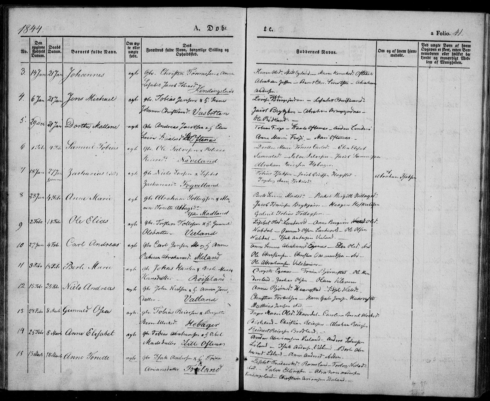 Lyngdal sokneprestkontor, AV/SAK-1111-0029/F/Fa/Fac/L0008: Parish register (official) no. A 8, 1837-1852, p. 41