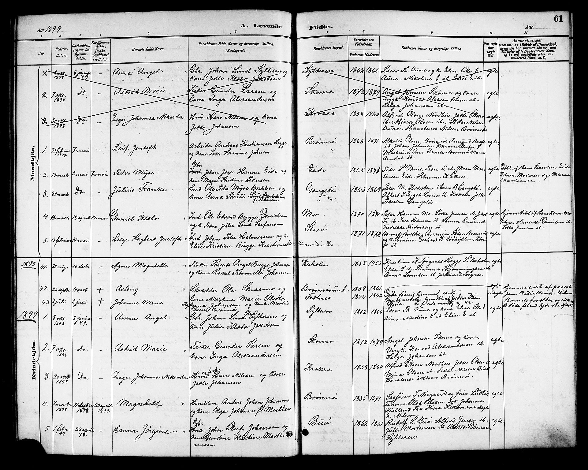 Ministerialprotokoller, klokkerbøker og fødselsregistre - Nordland, SAT/A-1459/813/L0213: Parish register (copy) no. 813C05, 1887-1903, p. 61